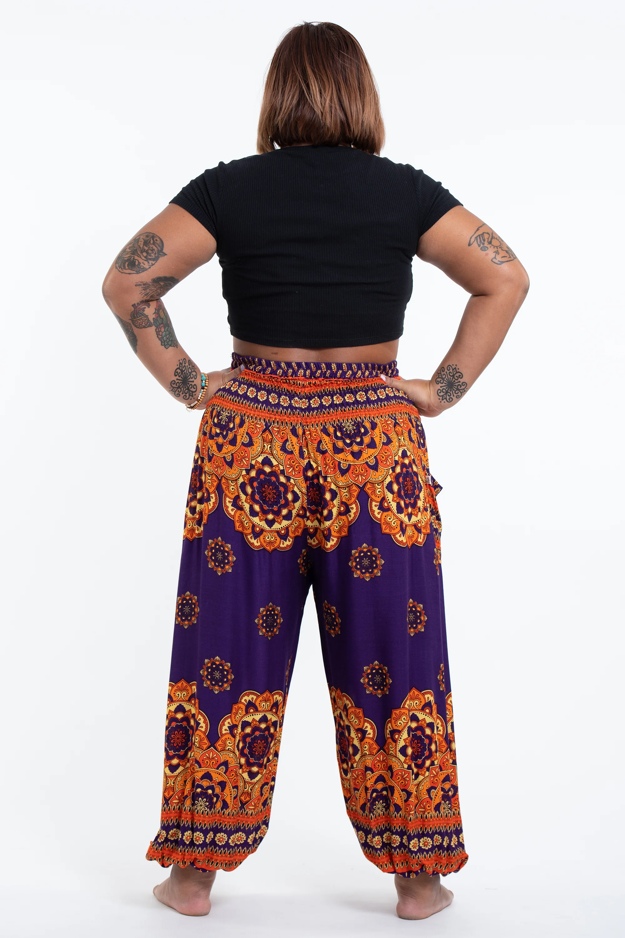 2711-Plus-Size-Lotus-Mandalas-Women-s-Harem-Pants-in-Purple-4.webp Plus Size Lotus Mandalas Women's Harem Pants in Purple