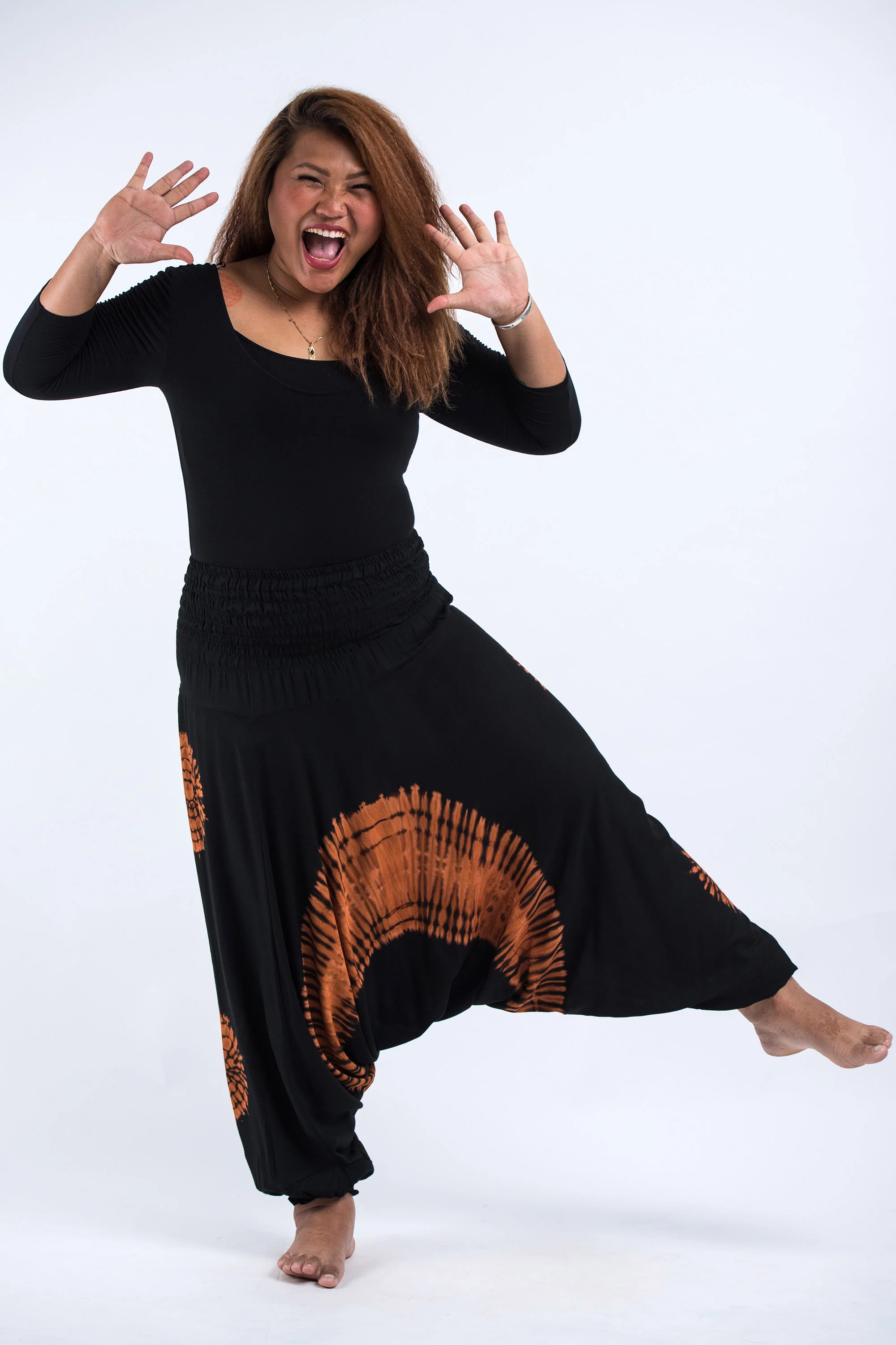 Plus Size Tie Dye 2-in-1 Jumpsuit Harem Pants in Black 09