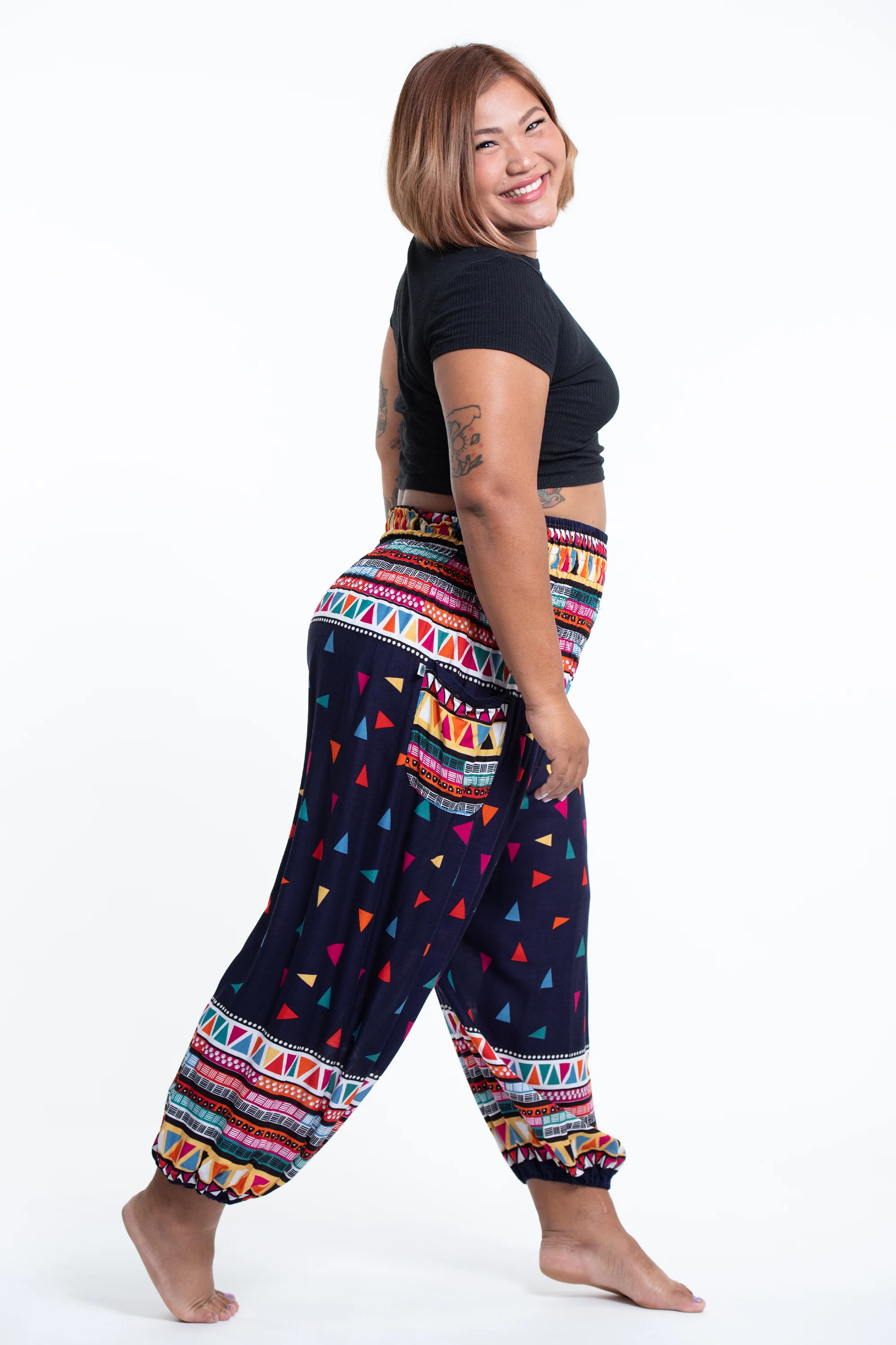 2715-Plus-Size-Triangles-Women-s-Harem-Pants-in-Navy-3.webp Plus Size Triangles Women's Harem Pants in Navy