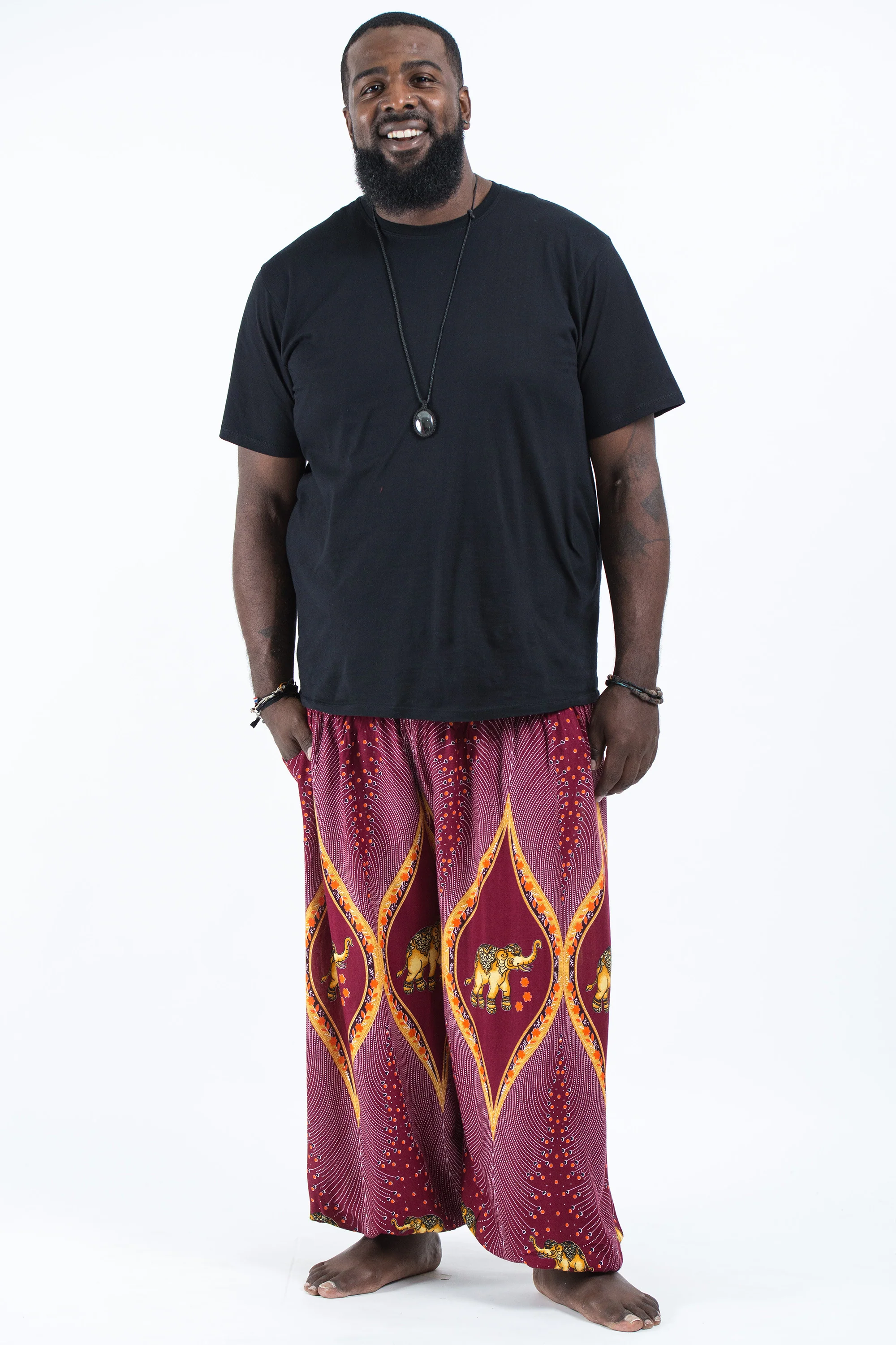 2718-Plus-Size-Peacock-Elephant-Men-s-Elephant-Pants-in-Red-4.webp Plus Size Peacock Elephant Men's Elephant Pants in Red