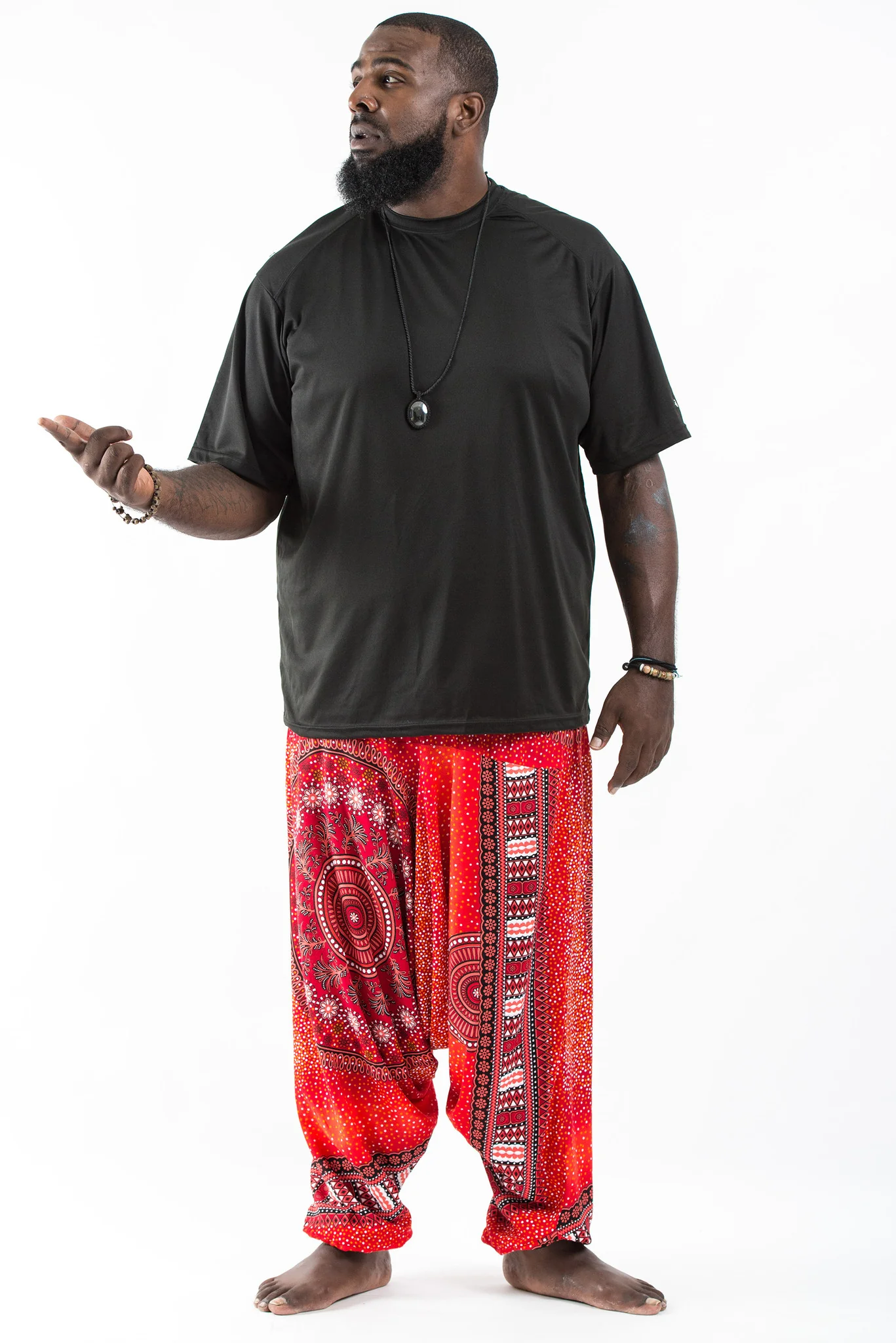 Plus Size Tribal Chakras Drop Crotch Men's Harem Pants in Red