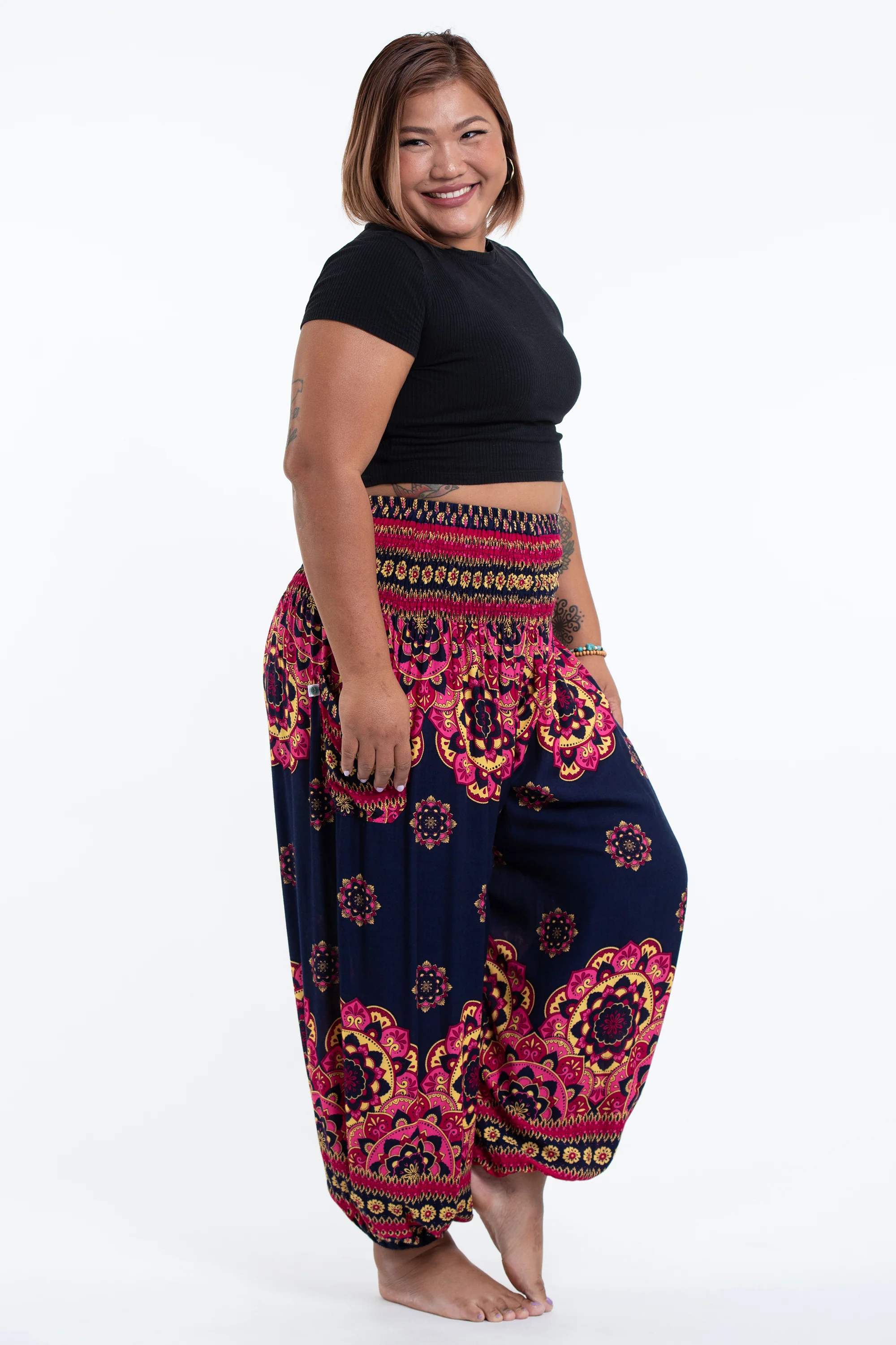 2720-Plus-Size-Lotus-Mandalas-Women-s-Harem-Pants-in-Navy-3.webp Plus Size Lotus Mandalas Women's Harem Pants in Navy