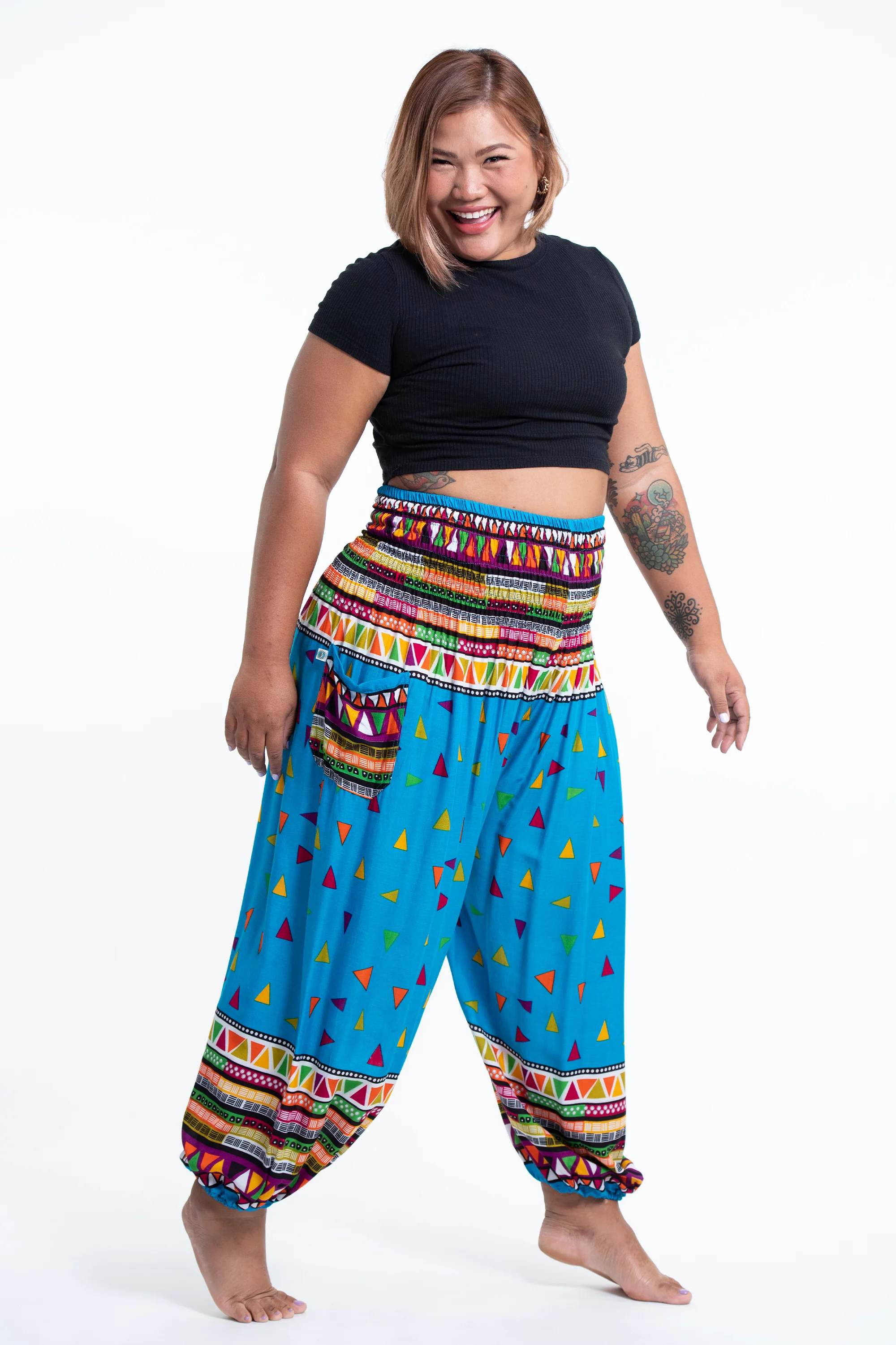2722-Plus-Size-Triangles-Women-s-Harem-Pants-in-Ocean-Blue-3.webp Plus Size Triangles Women's Harem Pants in Ocean Blue