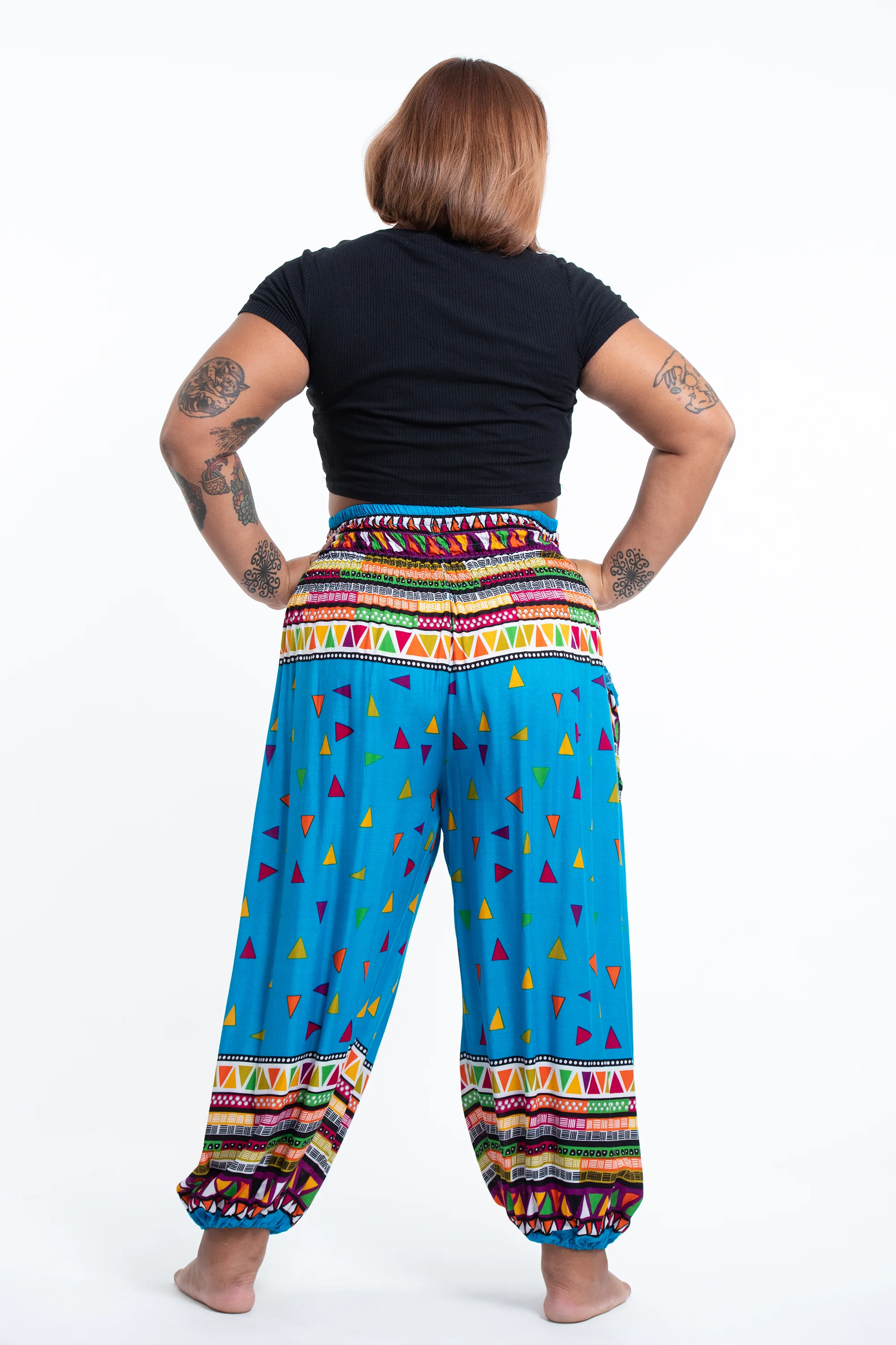2722-Plus-Size-Triangles-Women-s-Harem-Pants-in-Ocean-Blue-4.webp Plus Size Triangles Women's Harem Pants in Ocean Blue