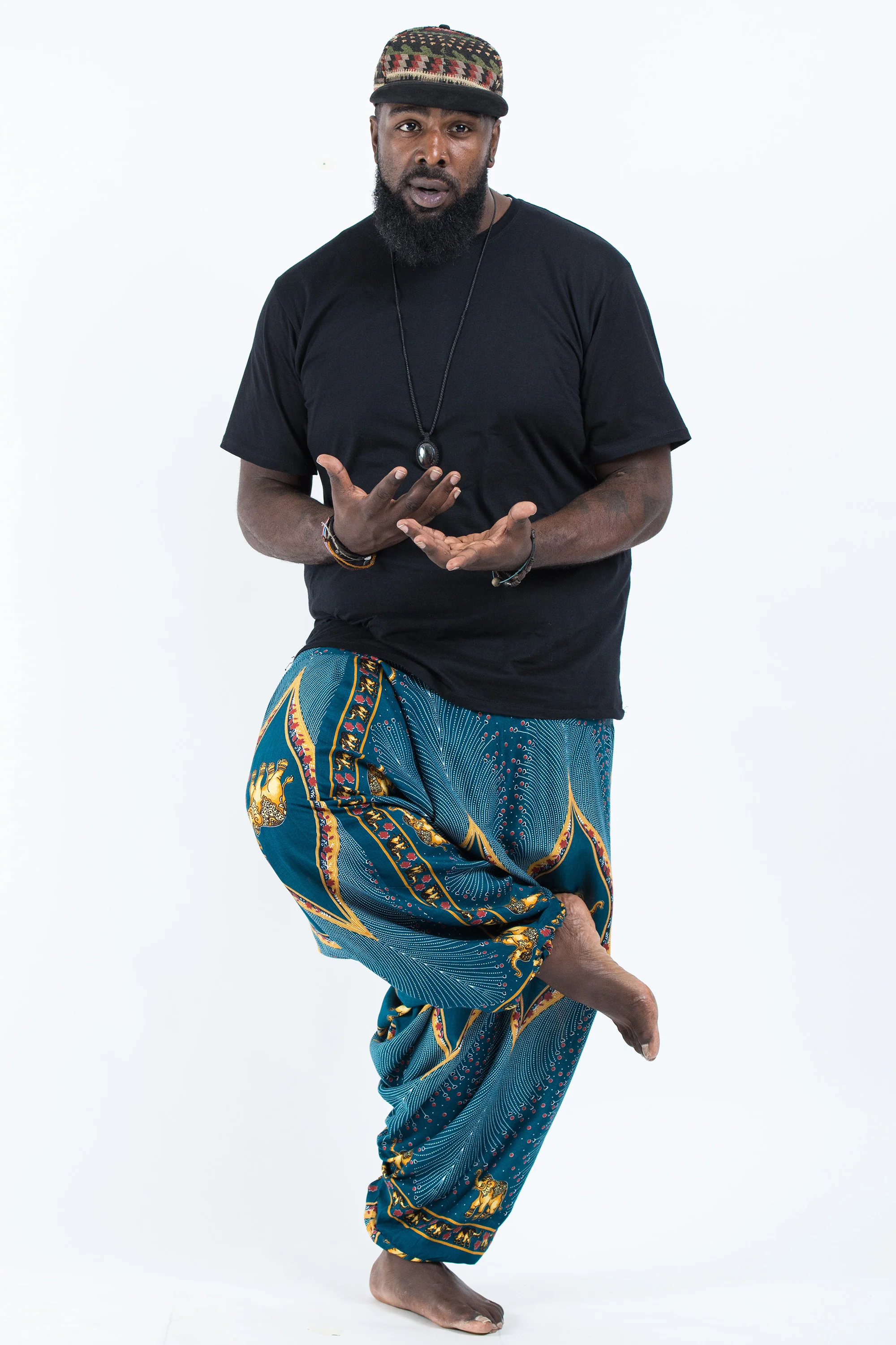 2723-Plus-Size-Peacock-Elephant-Drop-Crotch-Men-s-Elephant-Pants-in-Turquoise-4.webp Plus Size Peacock Elephant Drop Crotch Men's Elephant Pants in Turquoise