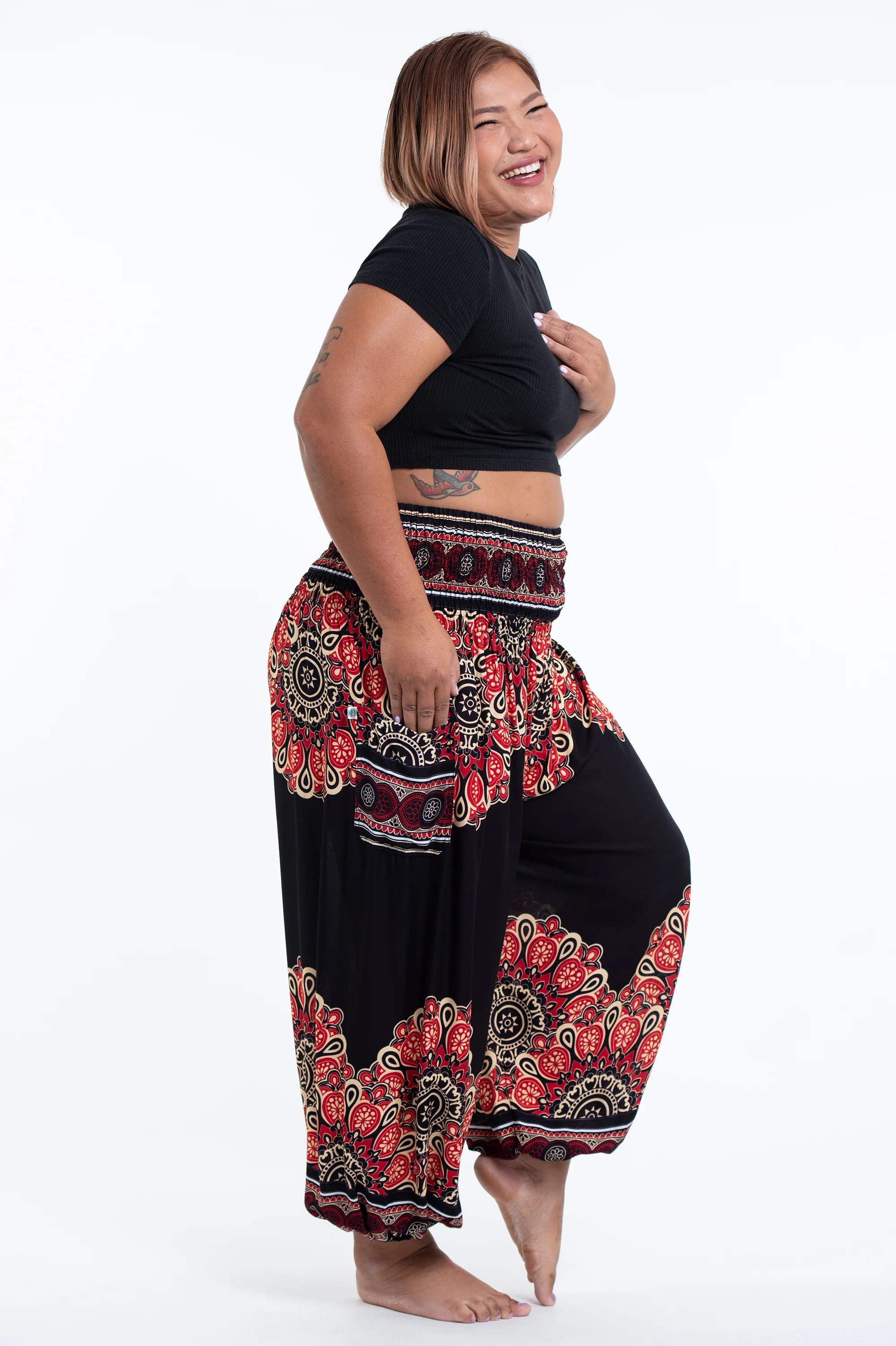 2727-Plus-Size-Peony-Mandalas-Women-s-Harem-Pants-in-Black-3.webp Plus Size Peony Mandalas Women's Harem Pants in Black