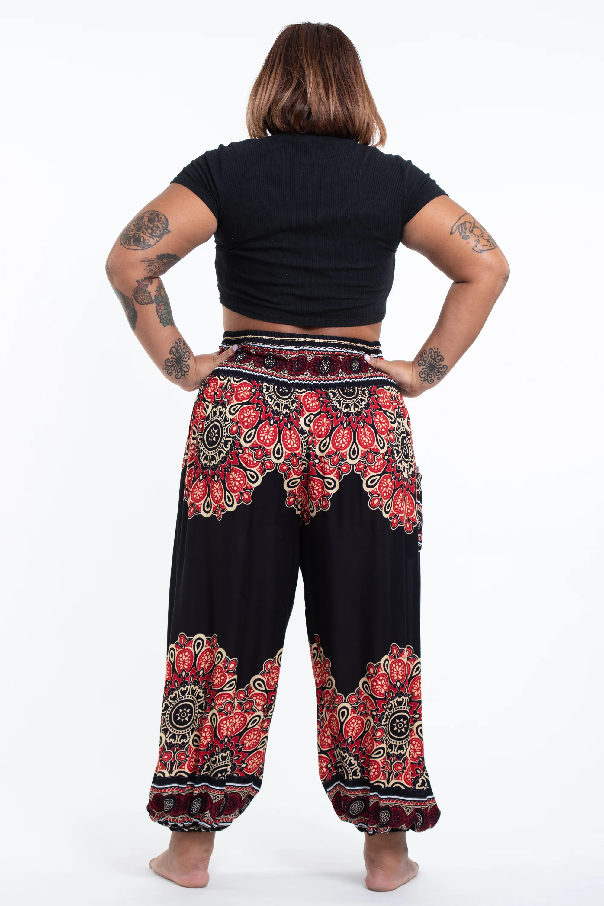 2727-Plus-Size-Peony-Mandalas-Women-s-Harem-Pants-in-Black-4.webp Plus Size Peony Mandalas Women's Harem Pants in Black