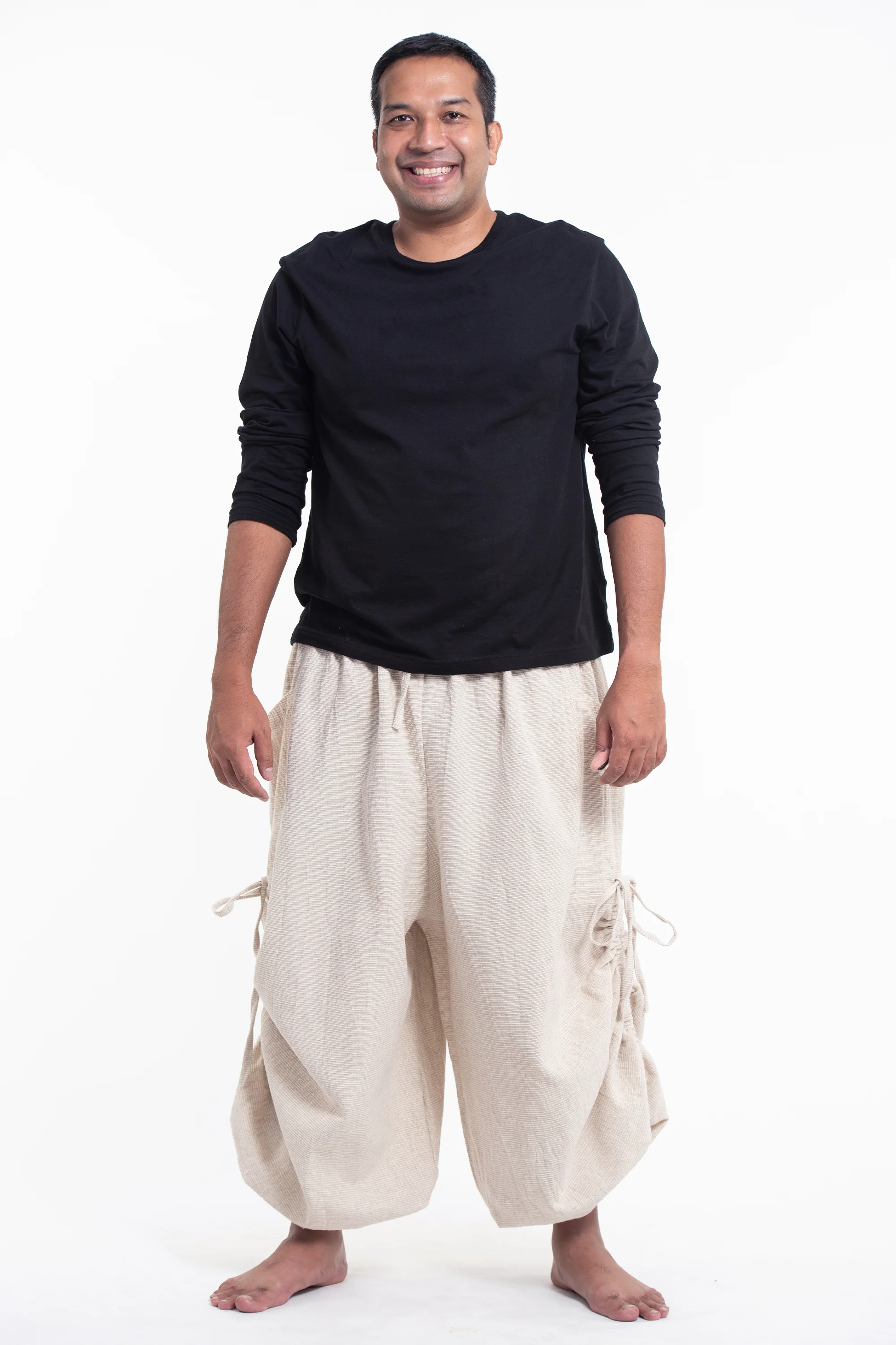 Plus Size Men's Ribbed Hemp Cotton Linen Blend Pants in Natural