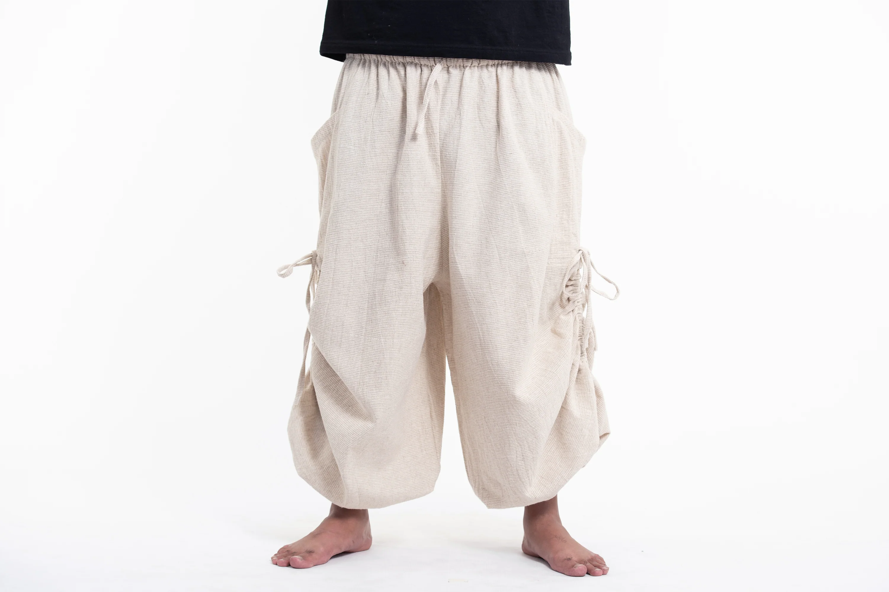 Plus Size Men's Ribbed Hemp Cotton Linen Blend Pants in Natural