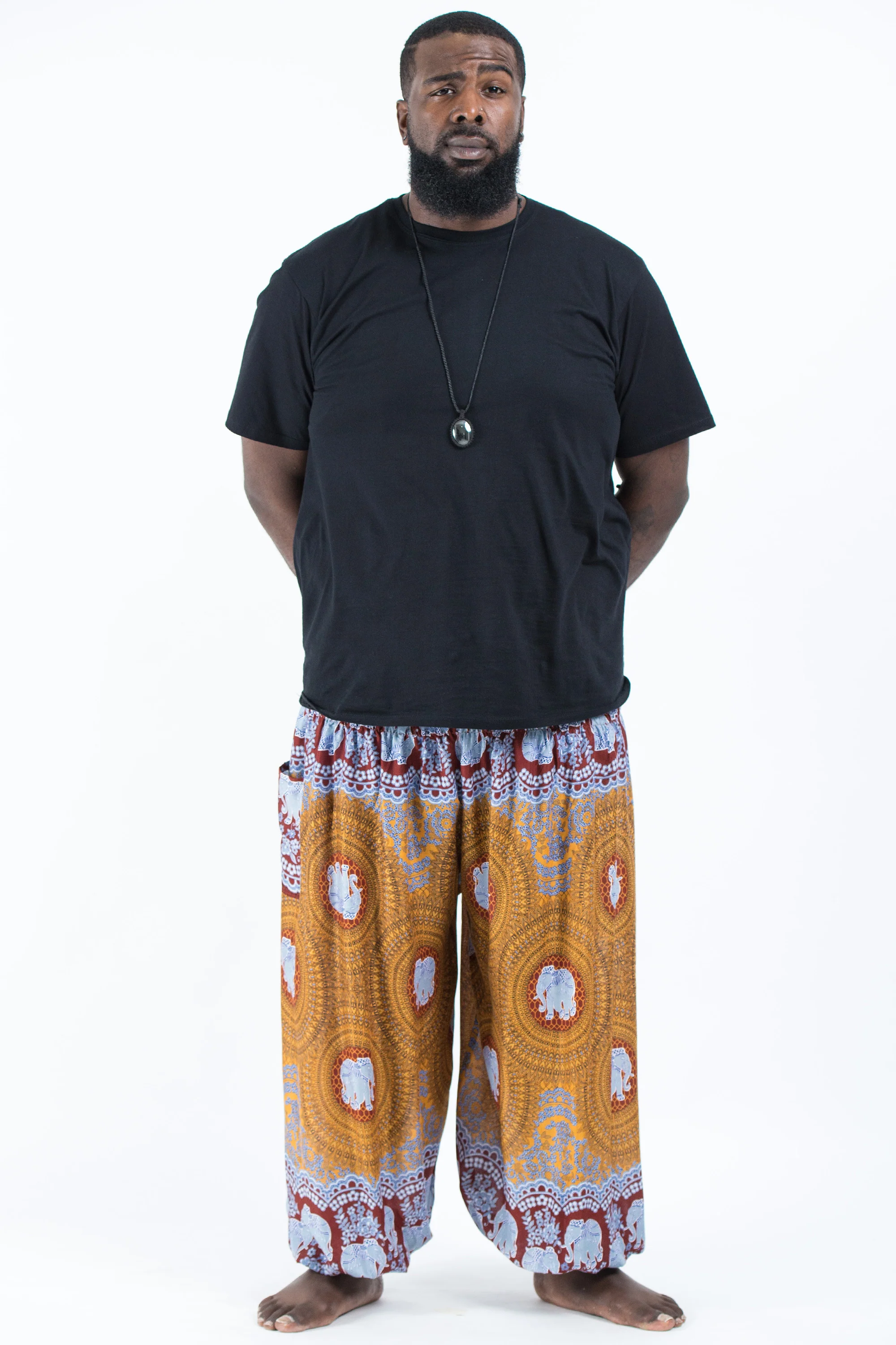 Plus Size Mandala Elephant Men's Elephant Pants in Bronze