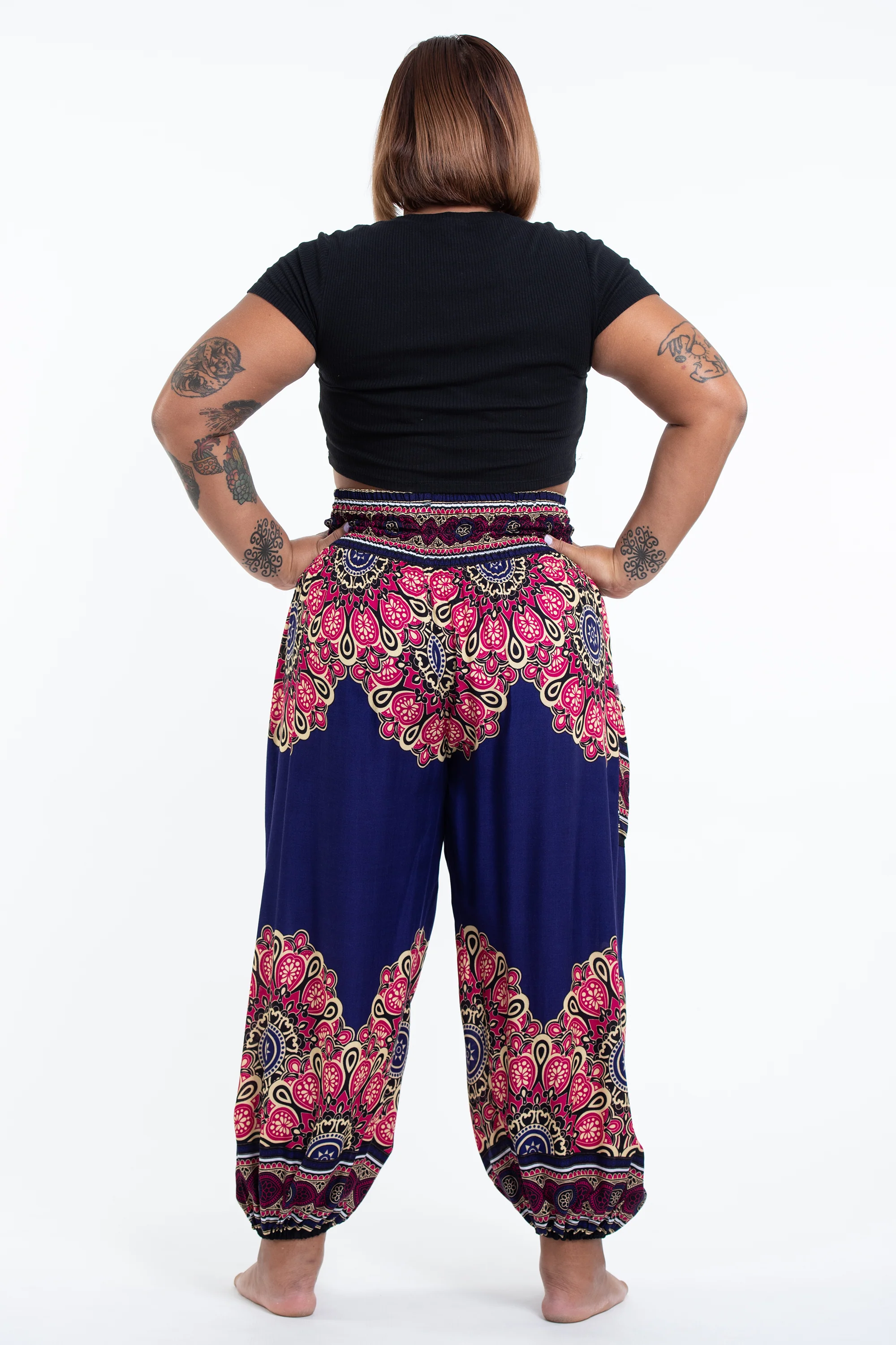 2733-Plus-Size-Peony-Mandalas-Women-s-Harem-Pants-in-Indigo-4.webp Plus Size Peony Mandalas Women's Harem Pants in Indigo