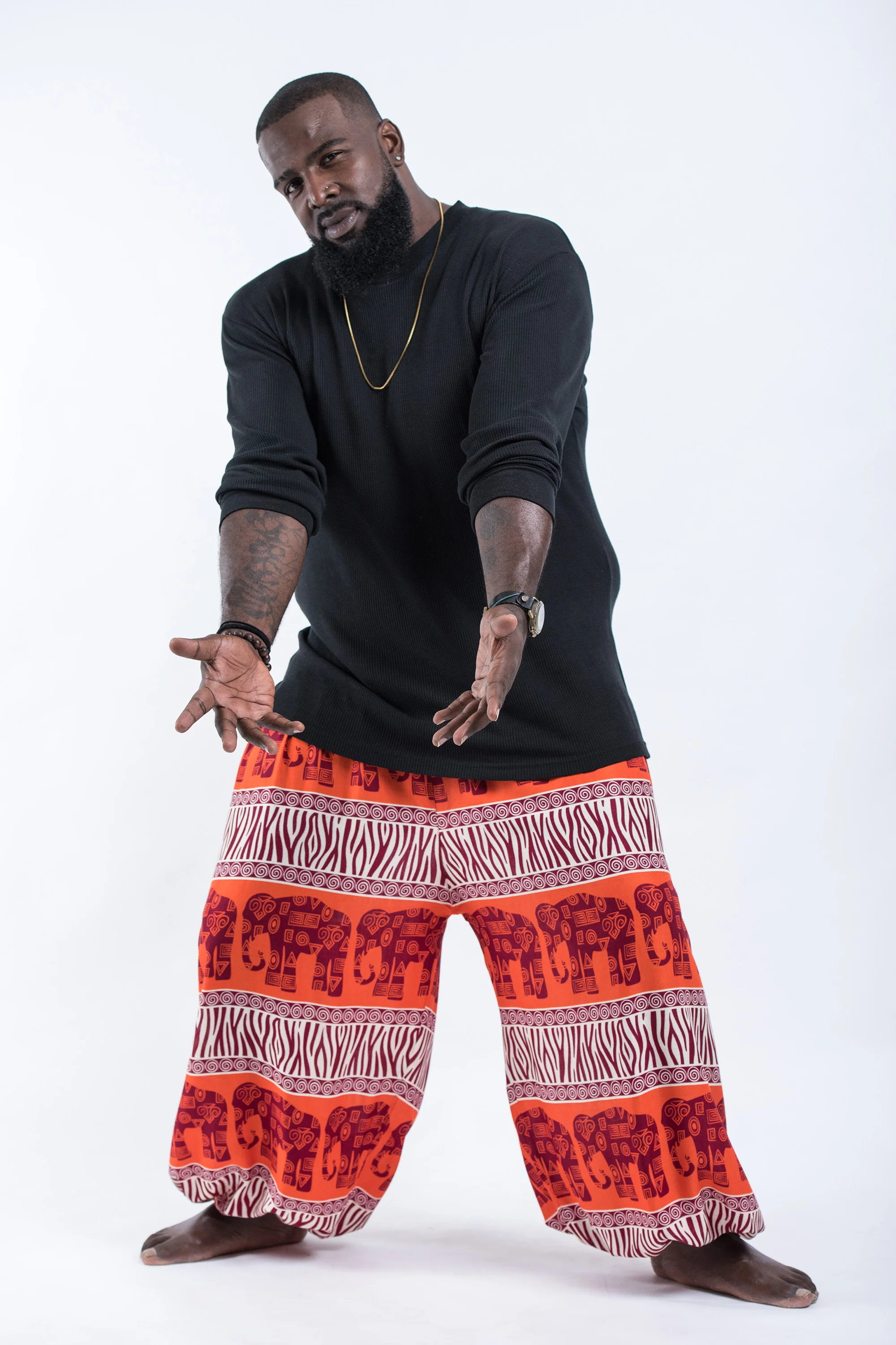 Plus Size Safari Elephant Men's Elephant Pants in Orange