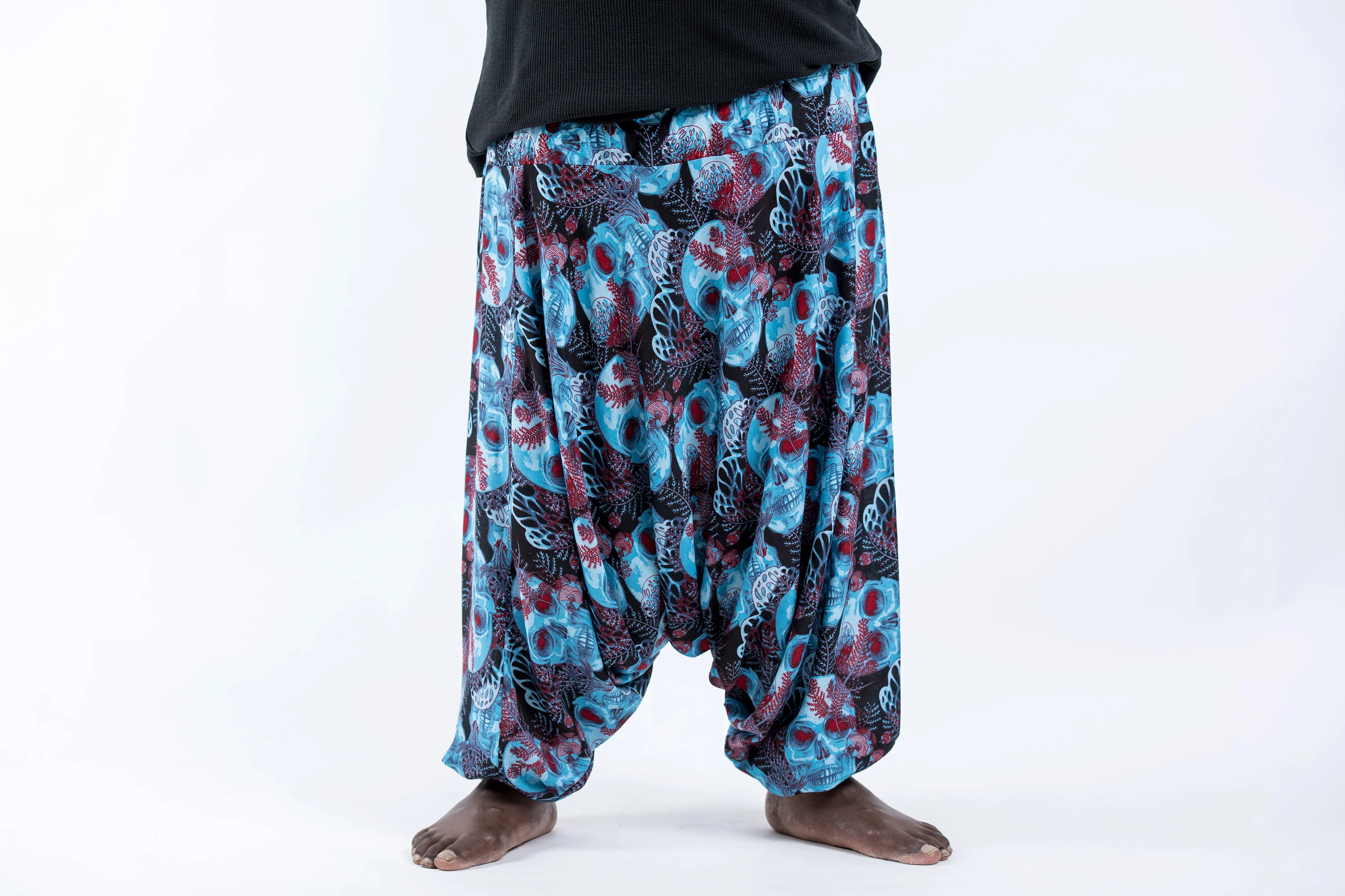 2736-Plus-Size-Skulls-Drop-Crotch-Men-s-Harem-Pants-in-Black-Blue-2.webp Plus Size Skulls Drop Crotch Men's Harem Pants in Black Blue