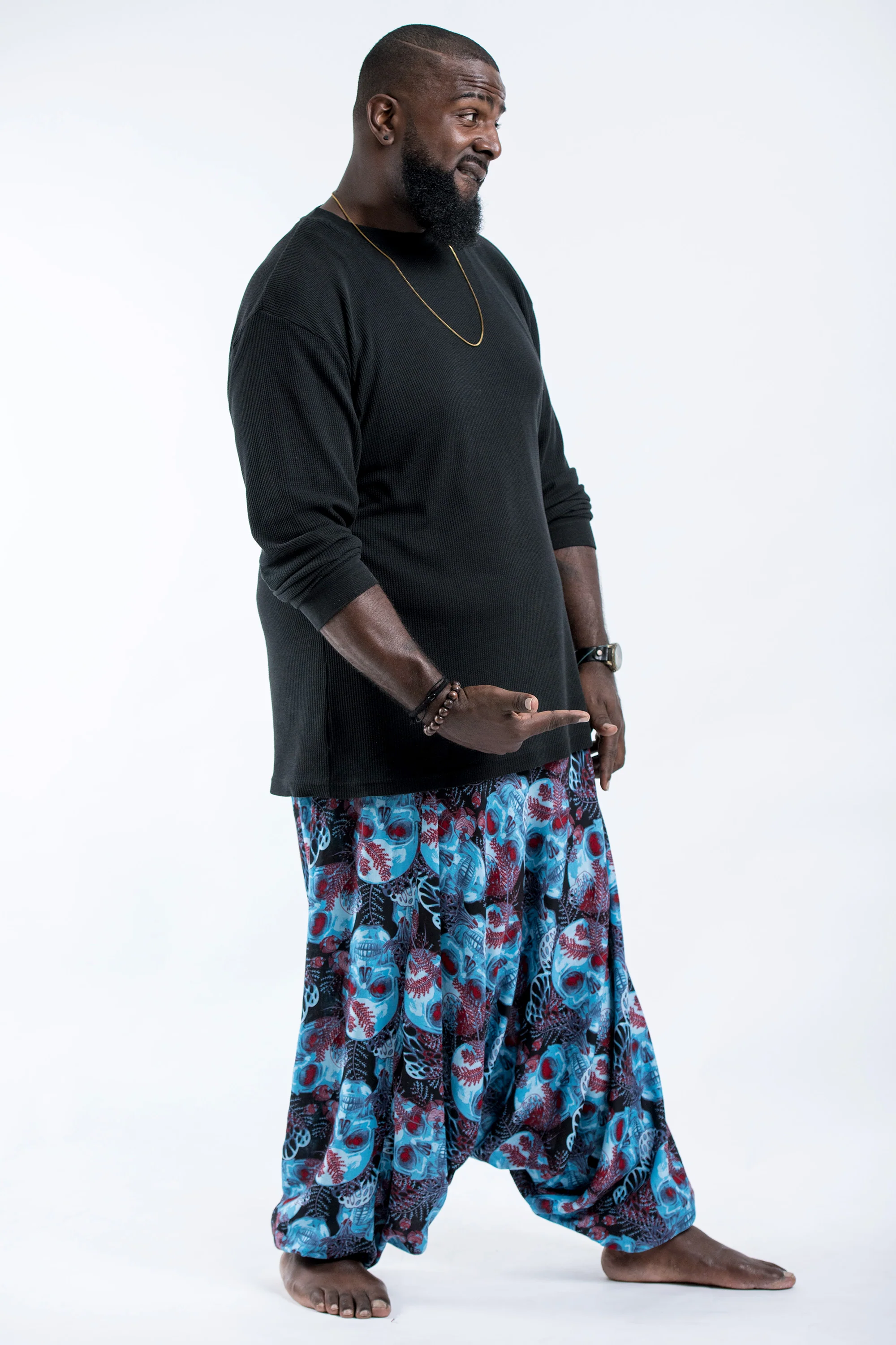 2736-Plus-Size-Skulls-Drop-Crotch-Men-s-Harem-Pants-in-Black-Blue-3.webp Plus Size Skulls Drop Crotch Men's Harem Pants in Black Blue