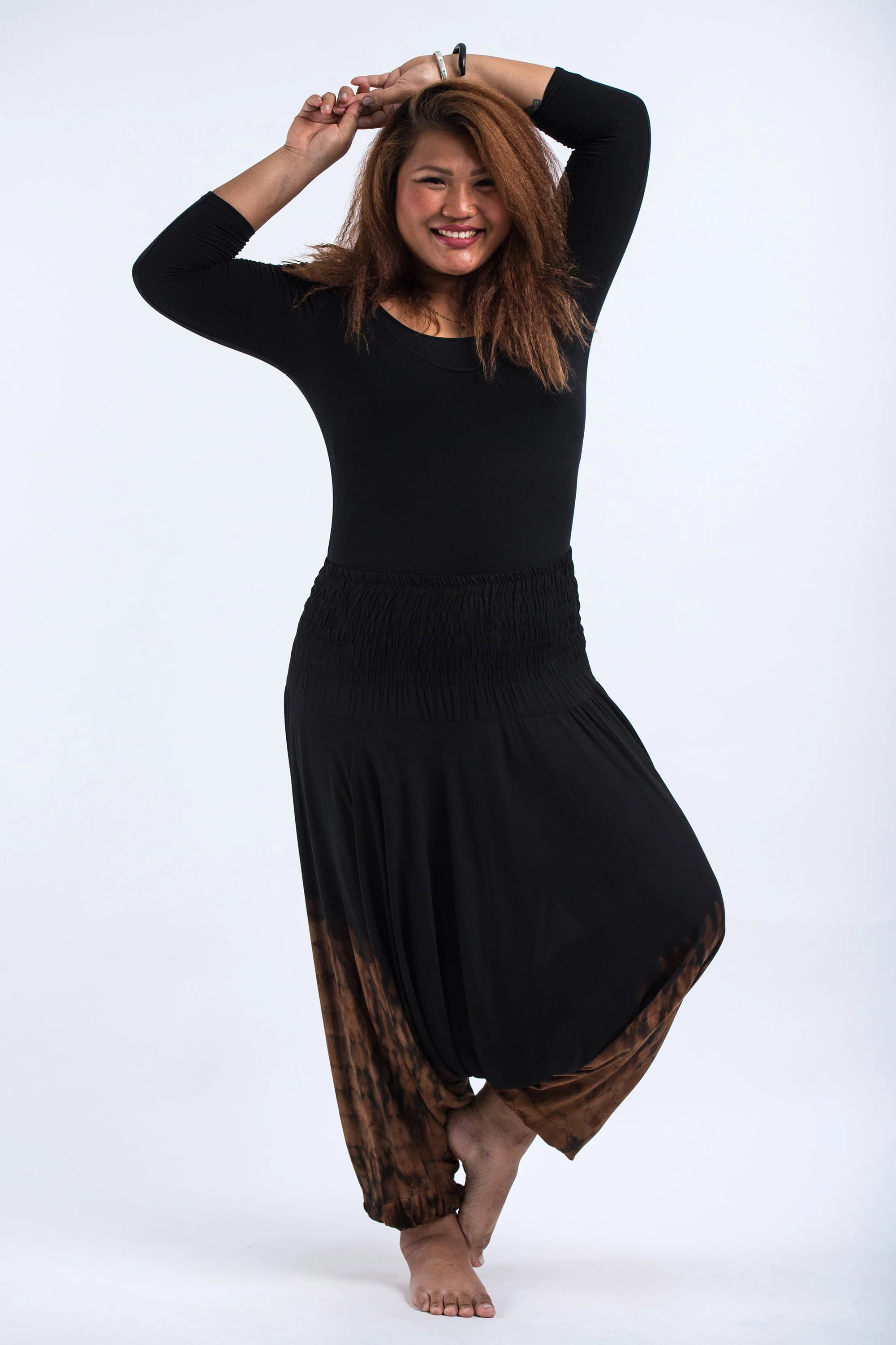 Plus Size Tie Dye 2-in-1 Jumpsuit Harem Pants in Black 08