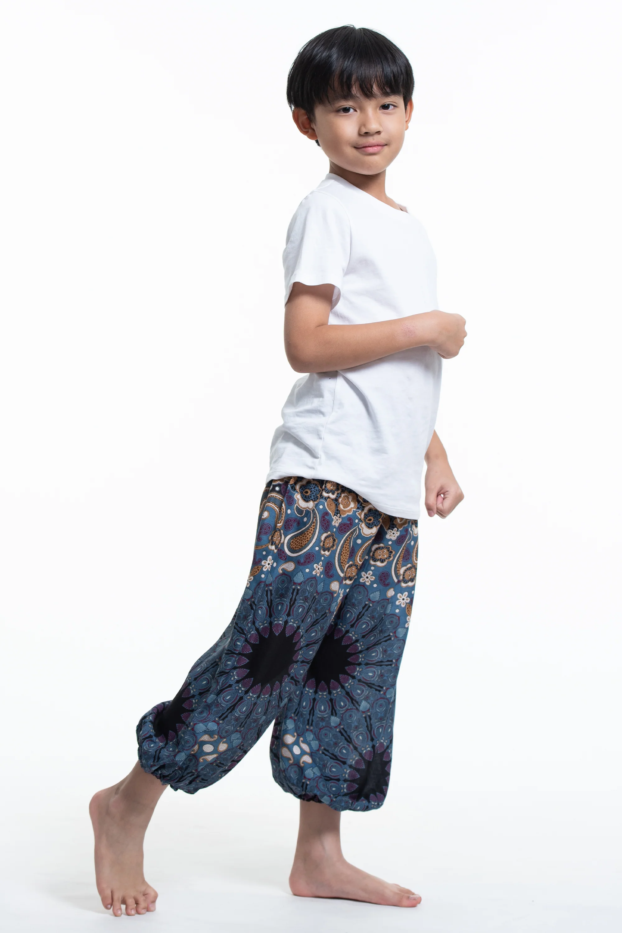 Paisley Mandalas Kids Harem Pants in  Blue Gray