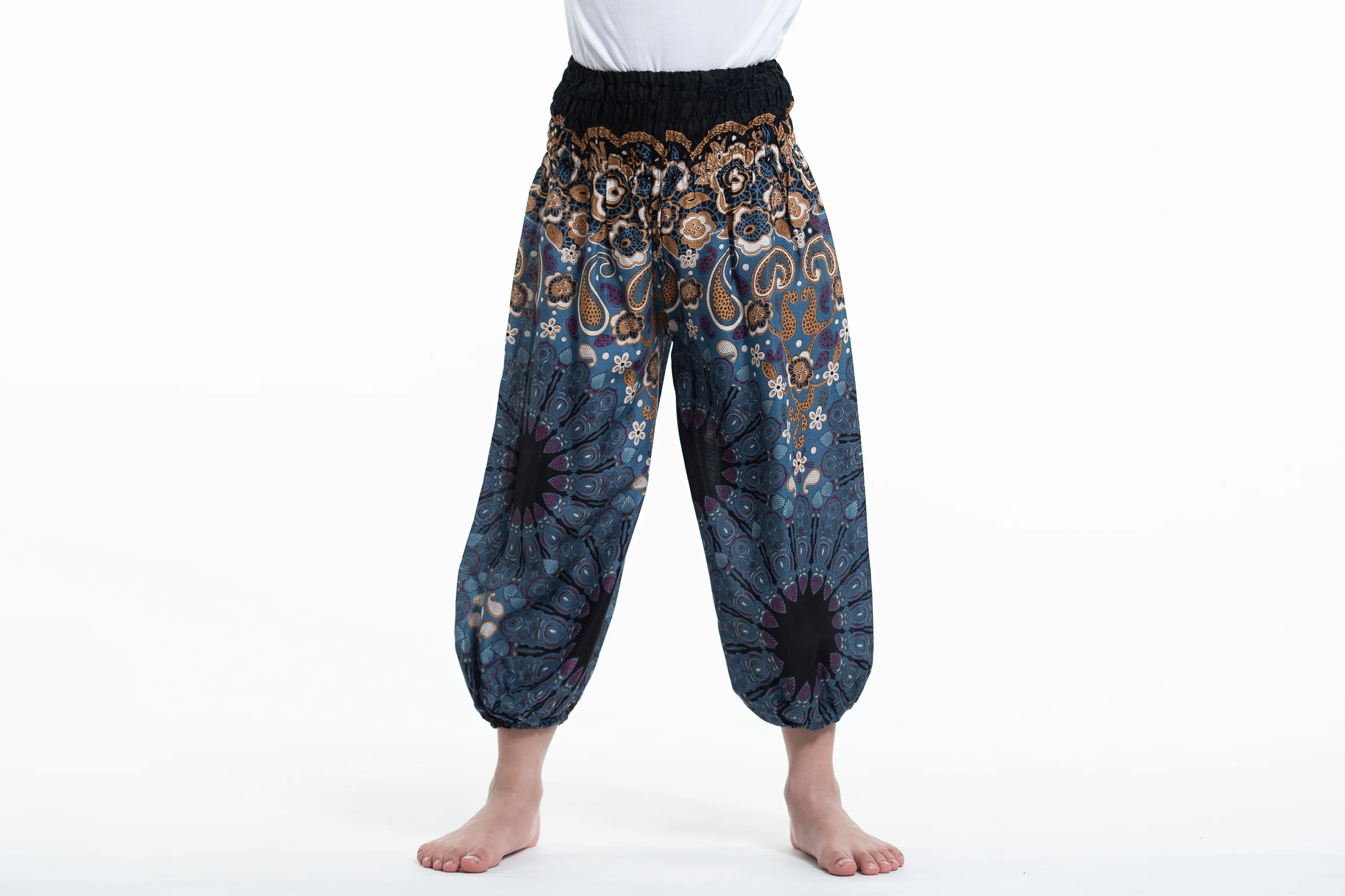 Paisley Mandalas Kids Harem Pants in  Blue Gray