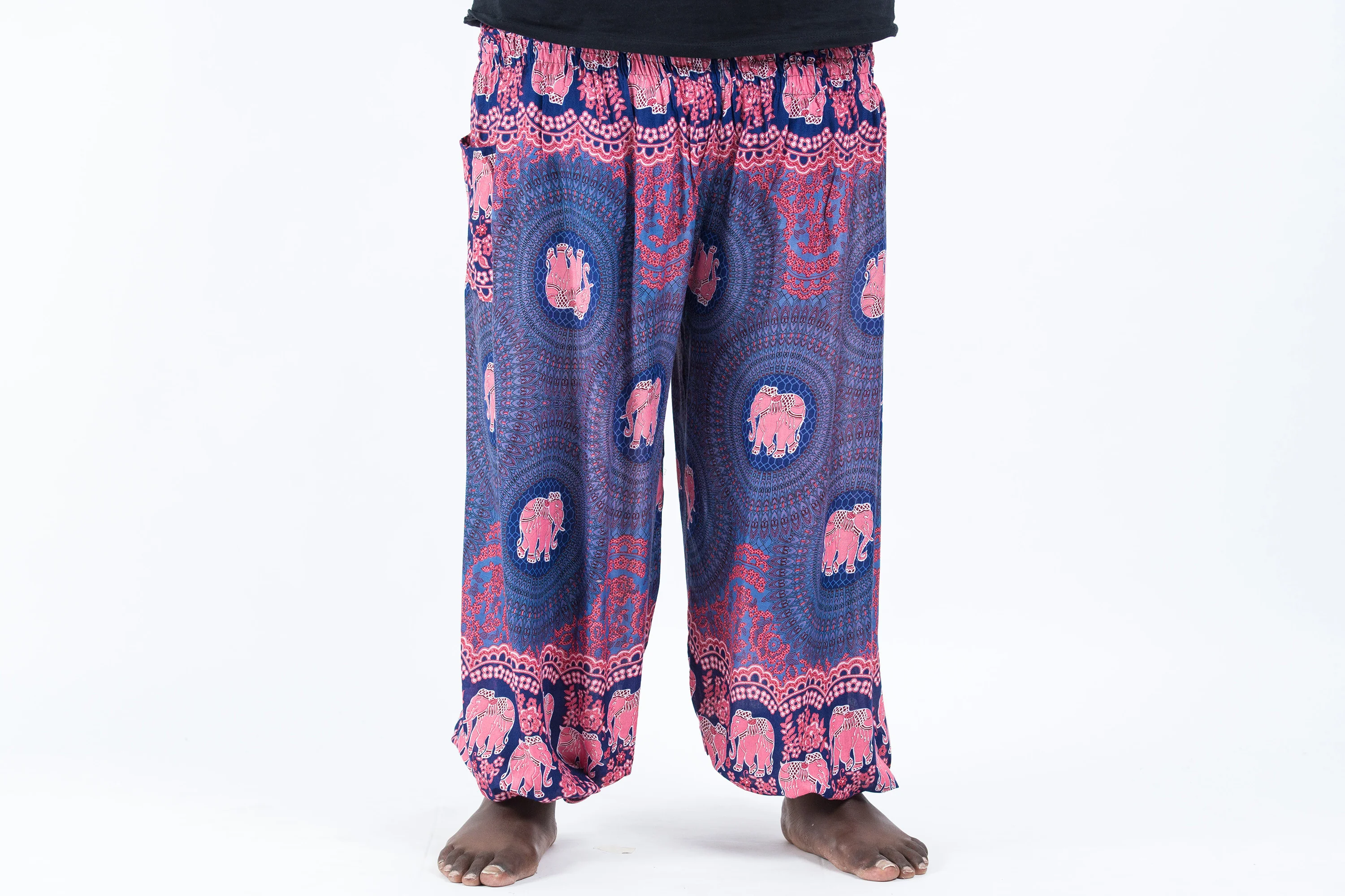 Plus Size Mandala Elephant Men's Elephant Pants in Blue