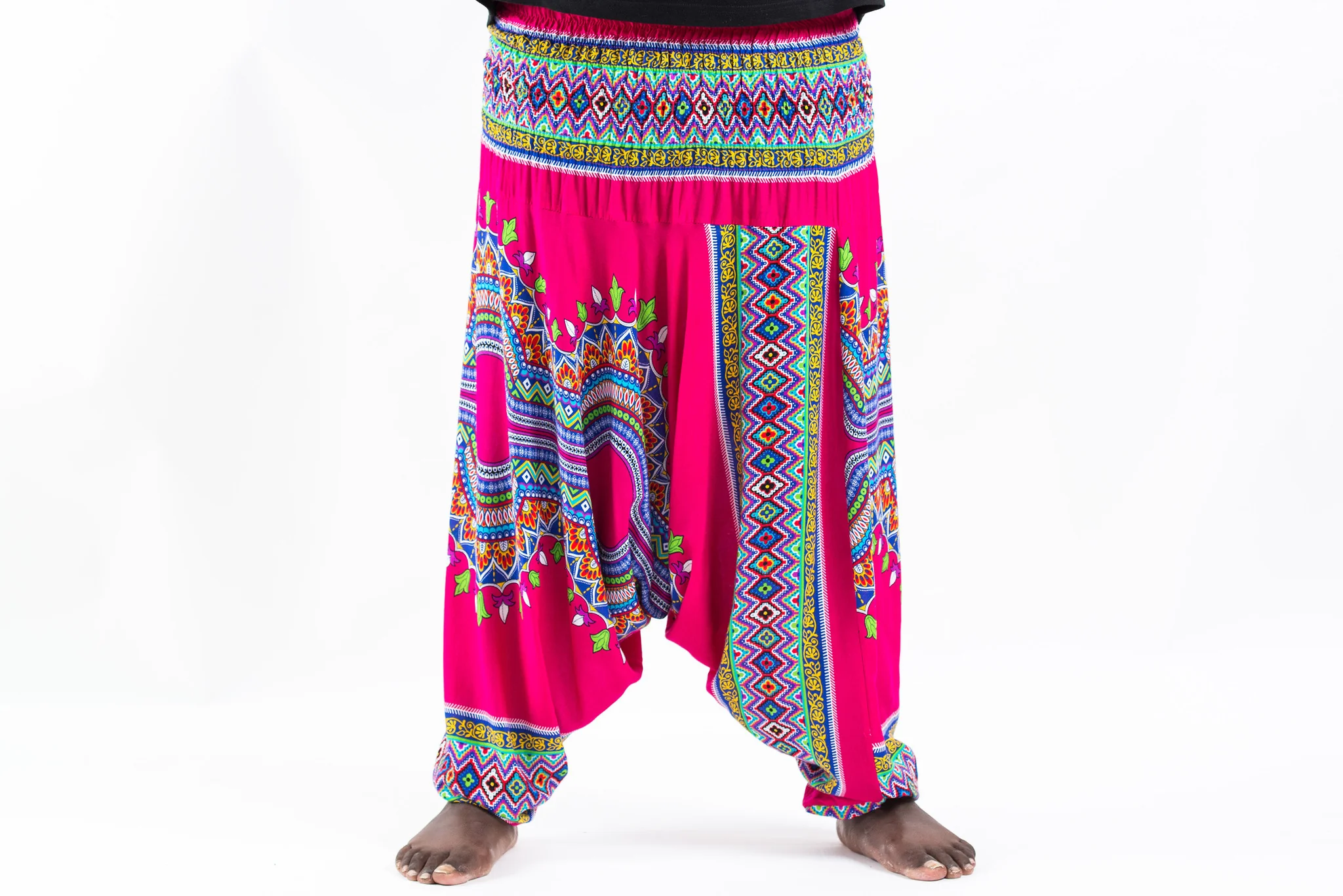 Plus Size Dashiki Prints Drop Crotch Men's Harem Pants in Pink