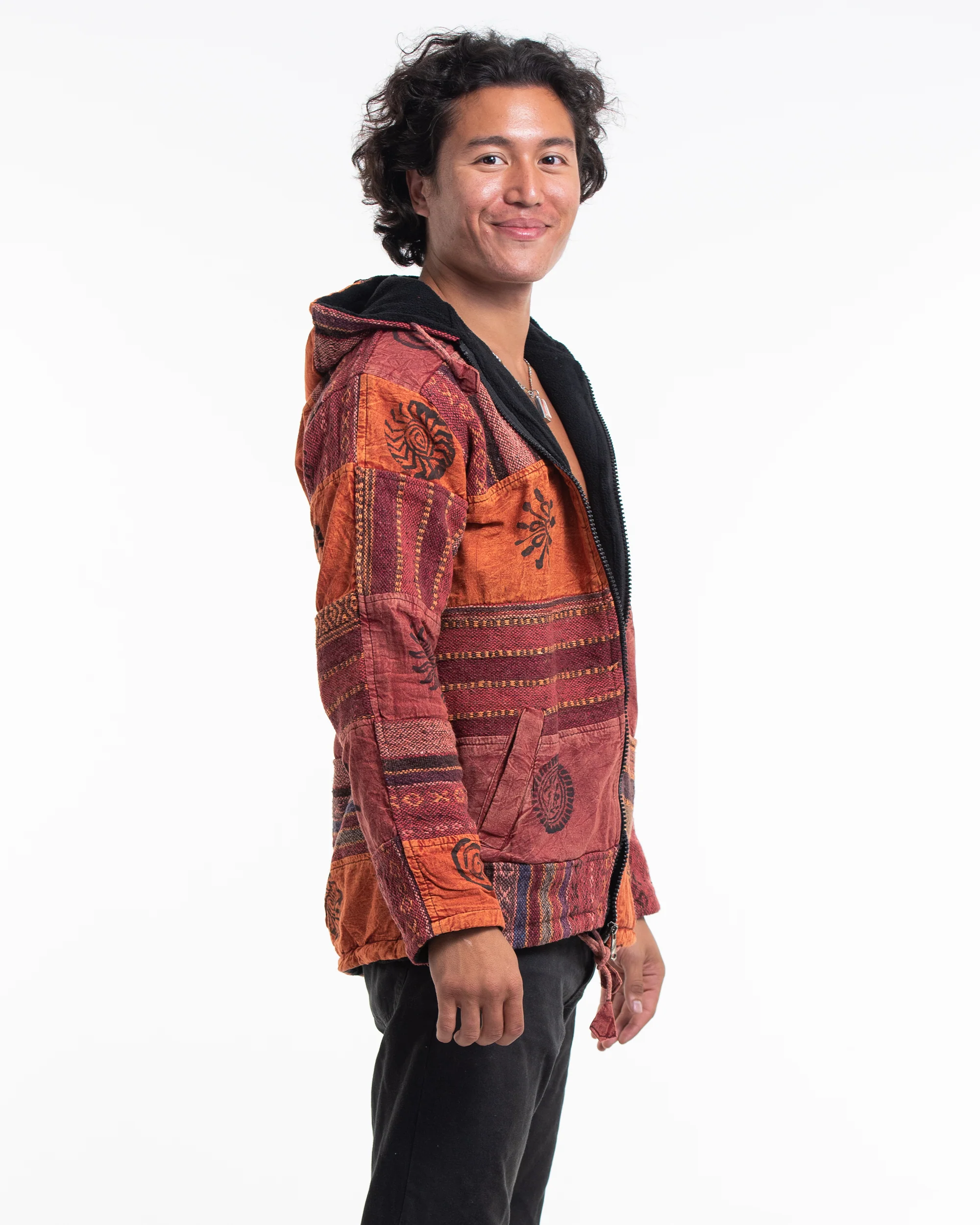 Patchwork Stone Washed Cotton Jacket in Brick 01