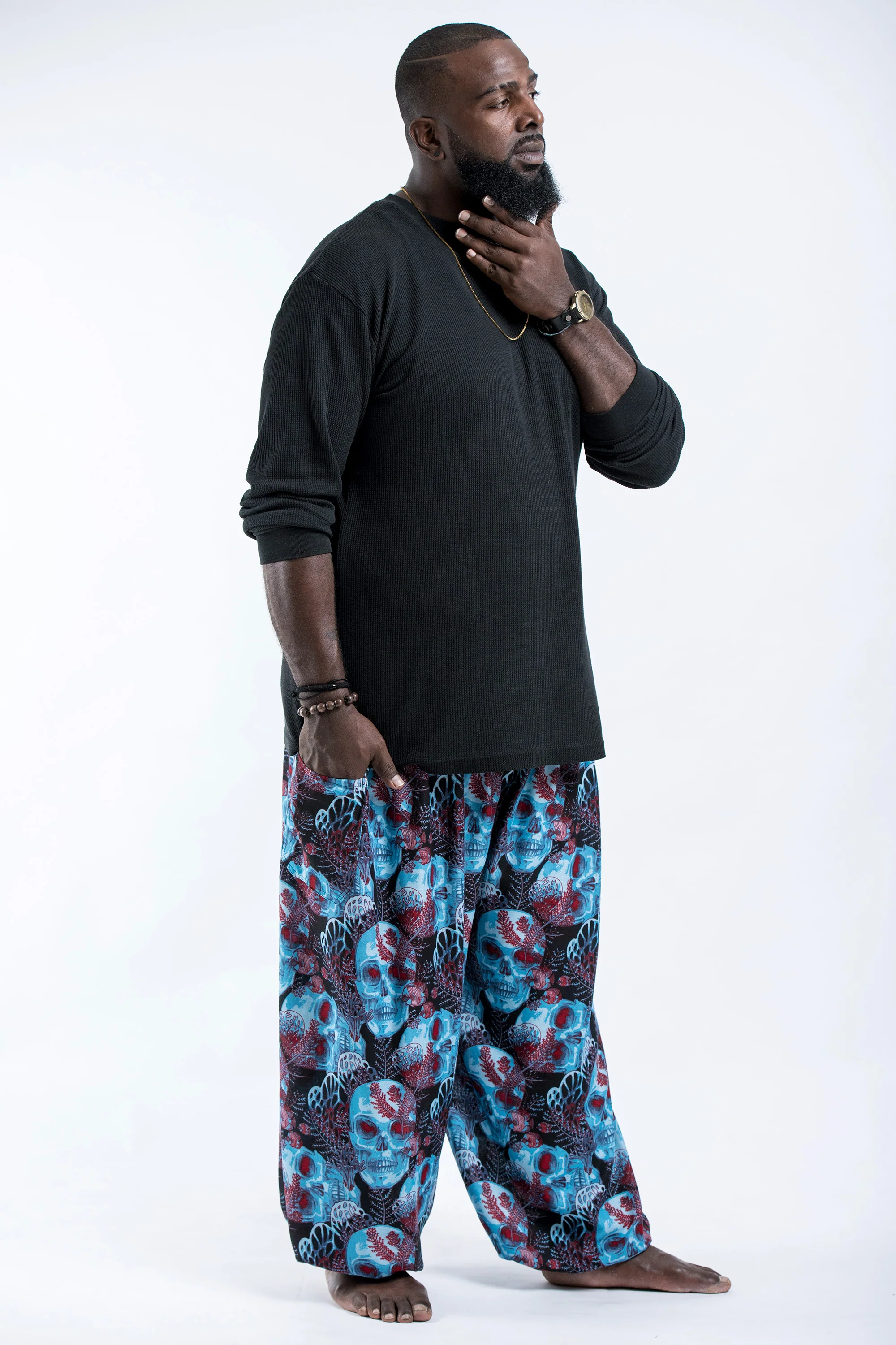 2763-Plus-Size-Skulls-Men-s-Harem-Pants-in-Black-Blue-3.webp Plus Size Skulls Men's Harem Pants in Black Blue
