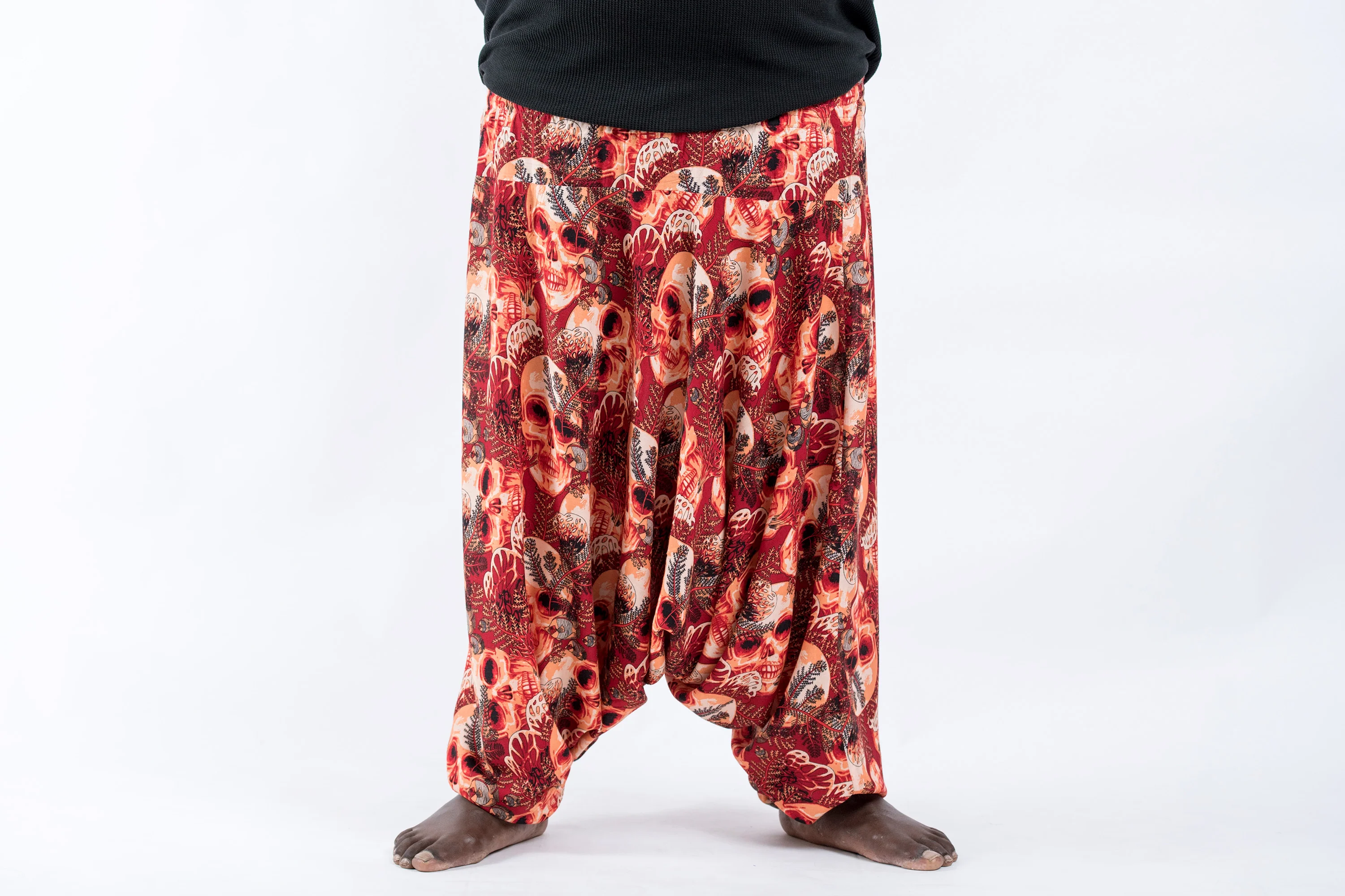 2764-Plus-Size-Skulls-Drop-Crotch-Men-s-Harem-Pants-in-Red-2.webp Plus Size Skulls Drop Crotch Men's Harem Pants in Red