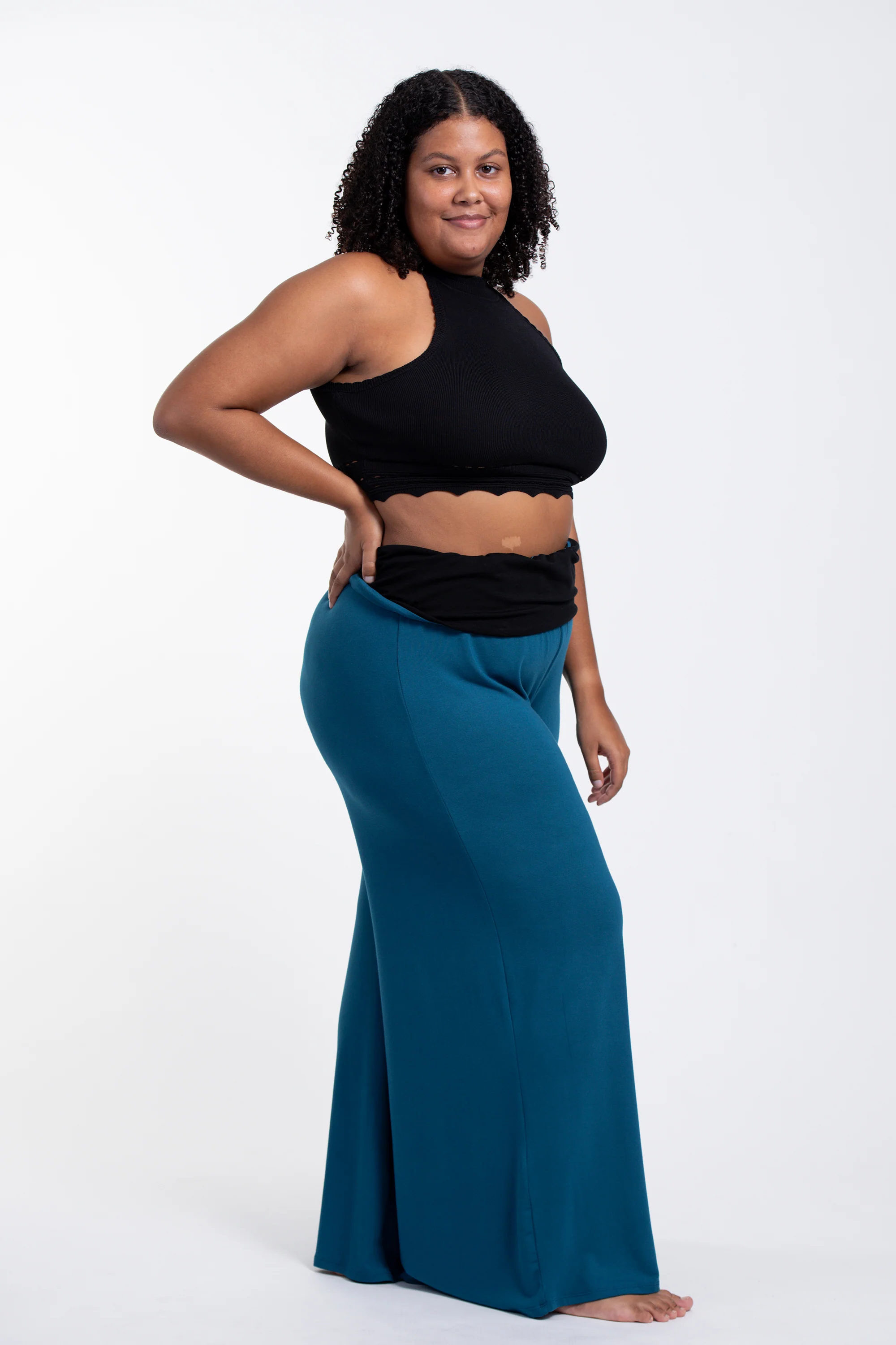 2770-Plus-Size-Mandala-Print-Wide-Leg-Palazzo-Harem-Pants-Cotton-Spandex-in-Turquoise-3.webp Plus Size Mandala Print Wide Leg Palazzo Harem Pants Cotton Spandex in Turquoise