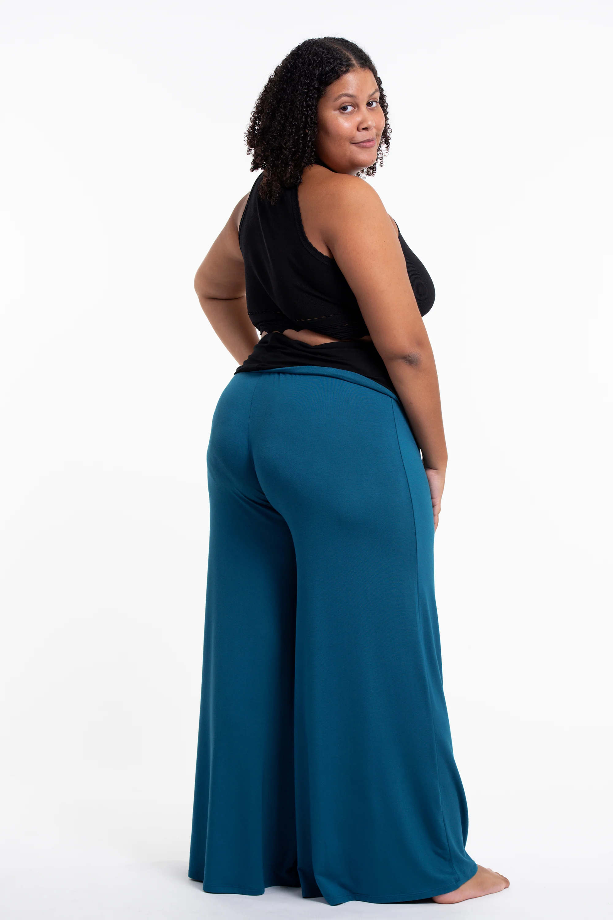 2770-Plus-Size-Mandala-Print-Wide-Leg-Palazzo-Harem-Pants-Cotton-Spandex-in-Turquoise-4.webp Plus Size Mandala Print Wide Leg Palazzo Harem Pants Cotton Spandex in Turquoise