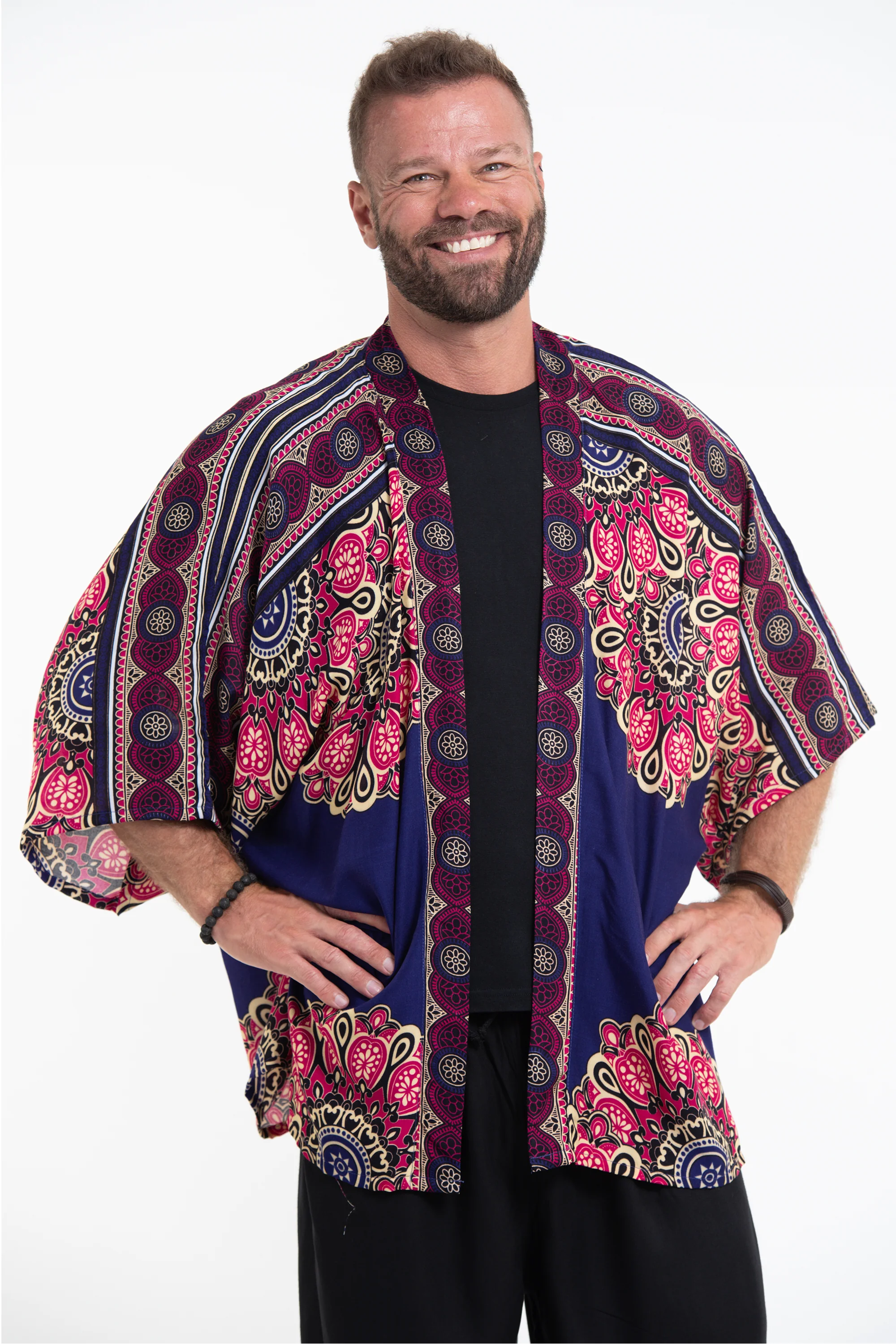 Peony Mandalas Kimono Cardigan in Indigo