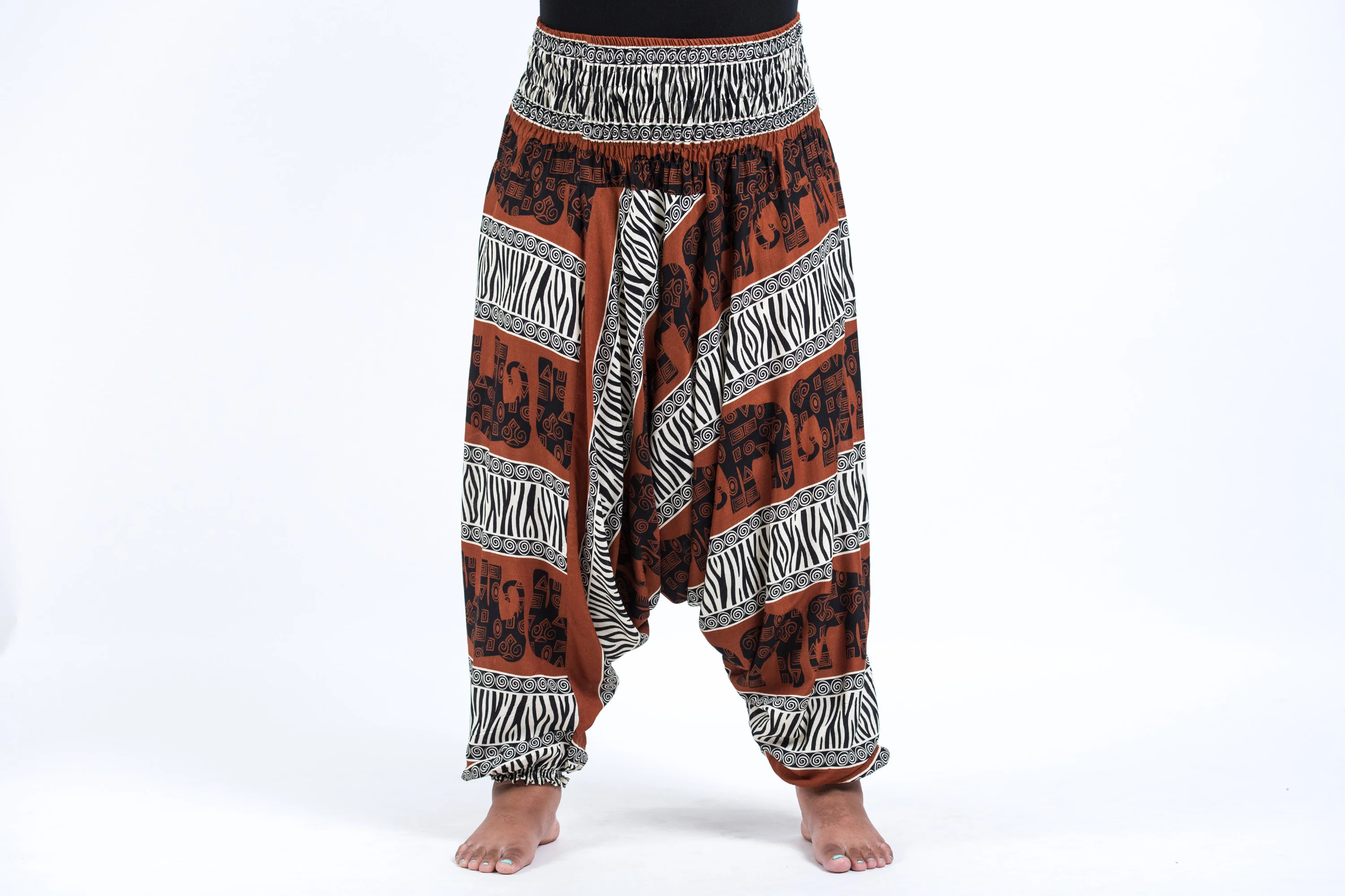Plus Size Safari Elephant 2-in-1 Jumpsuit Elephant Pants in Brown