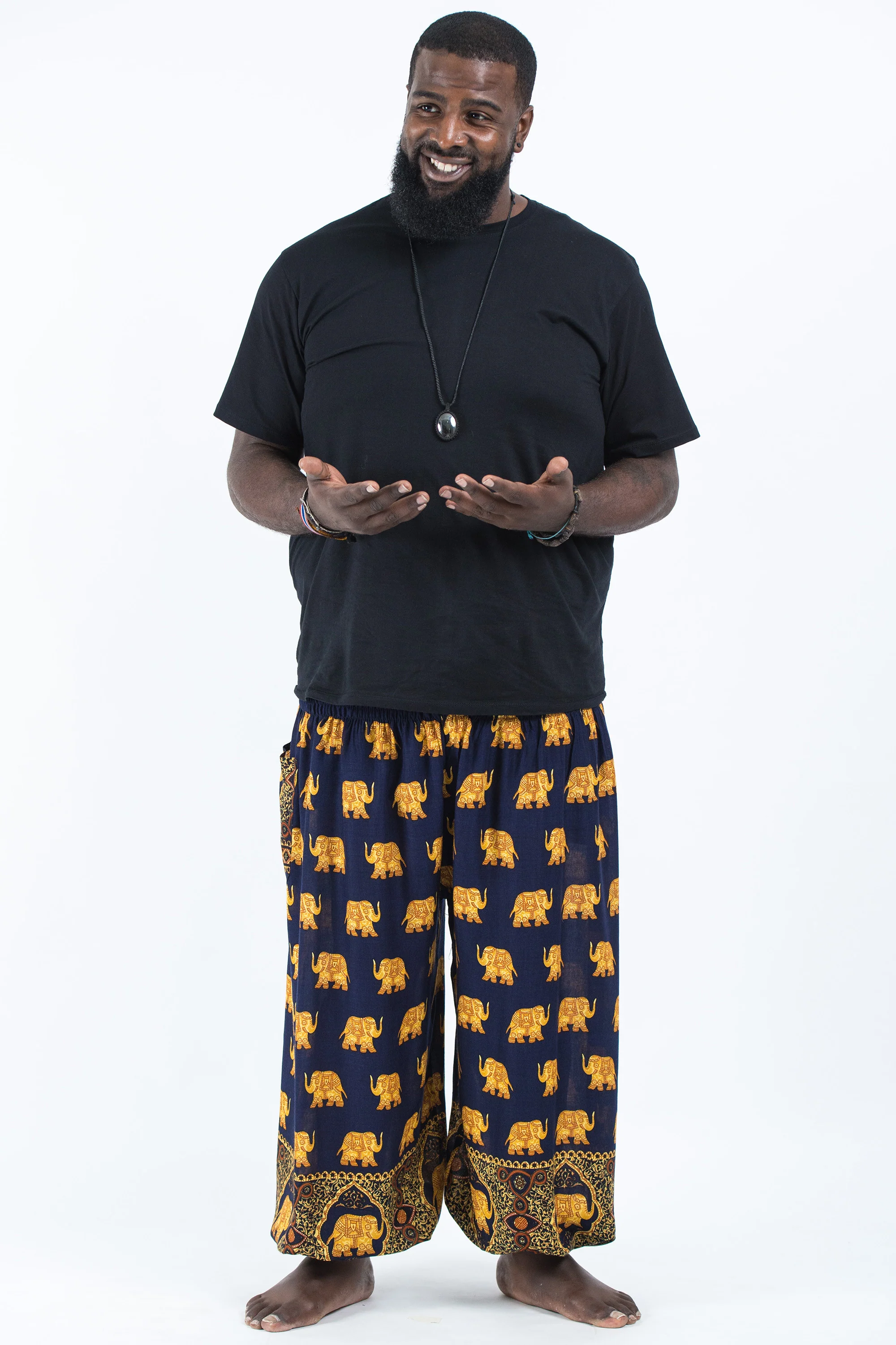 Plus Size Golden Elephant Men's Elephant Pants in Navy