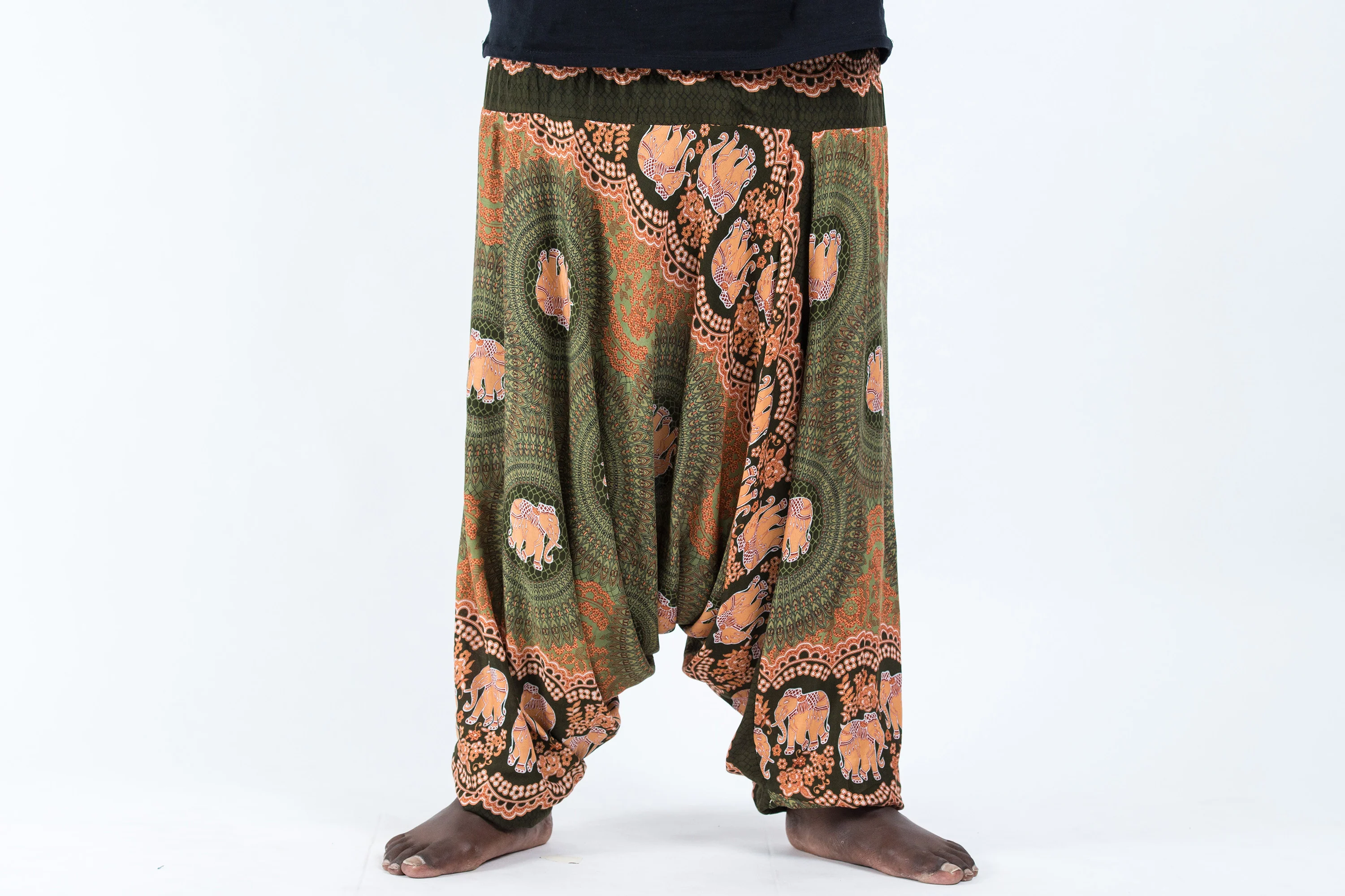 2775-Plus-Size-Mandala-Elephant-Drop-Crotch-Men-s-Elephant-Pants-in-Olive-2.webp Plus Size Mandala Elephant Drop Crotch Men's Elephant Pants in Olive