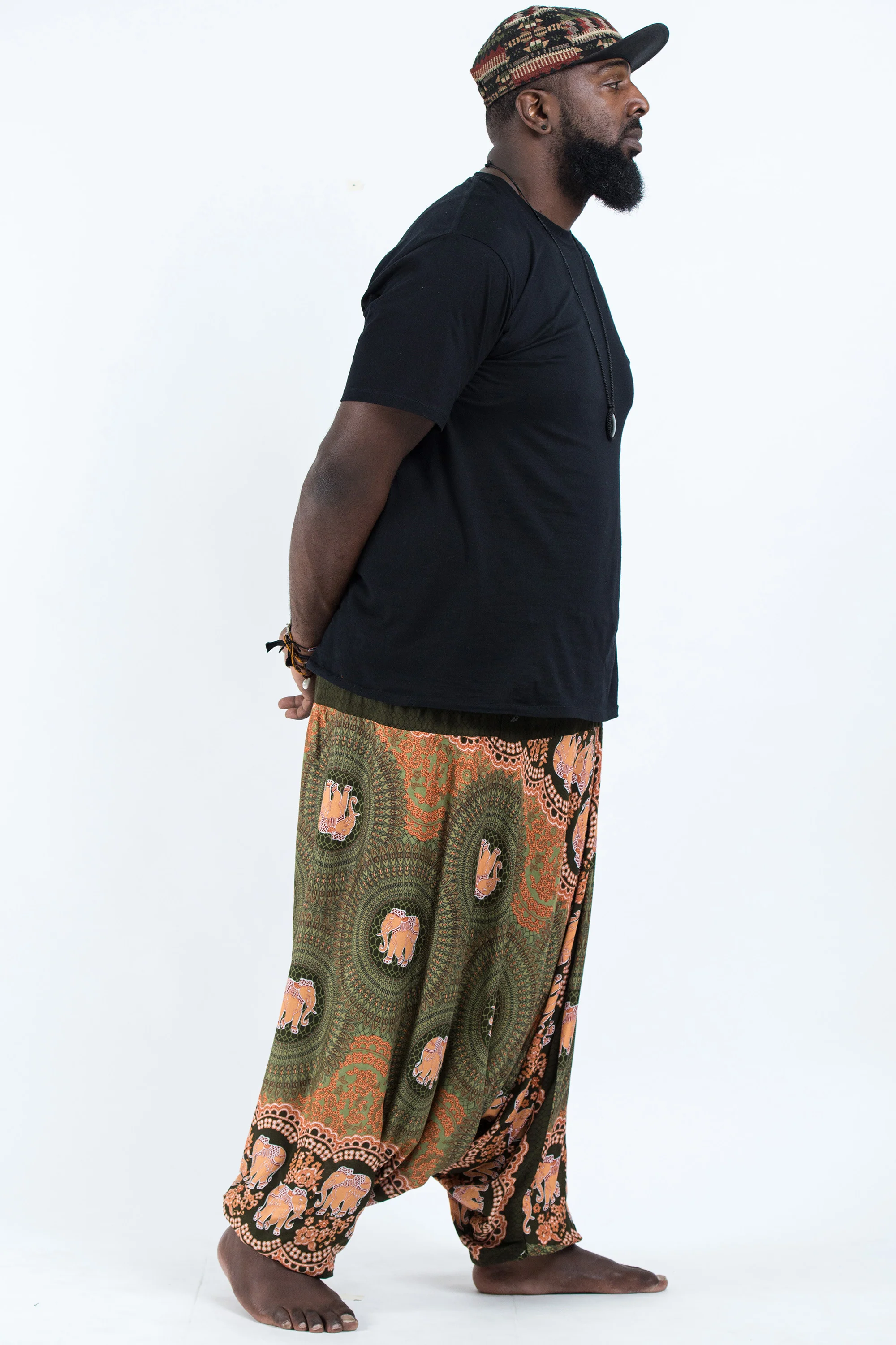 2775-Plus-Size-Mandala-Elephant-Drop-Crotch-Men-s-Elephant-Pants-in-Olive-3.webp Plus Size Mandala Elephant Drop Crotch Men's Elephant Pants in Olive