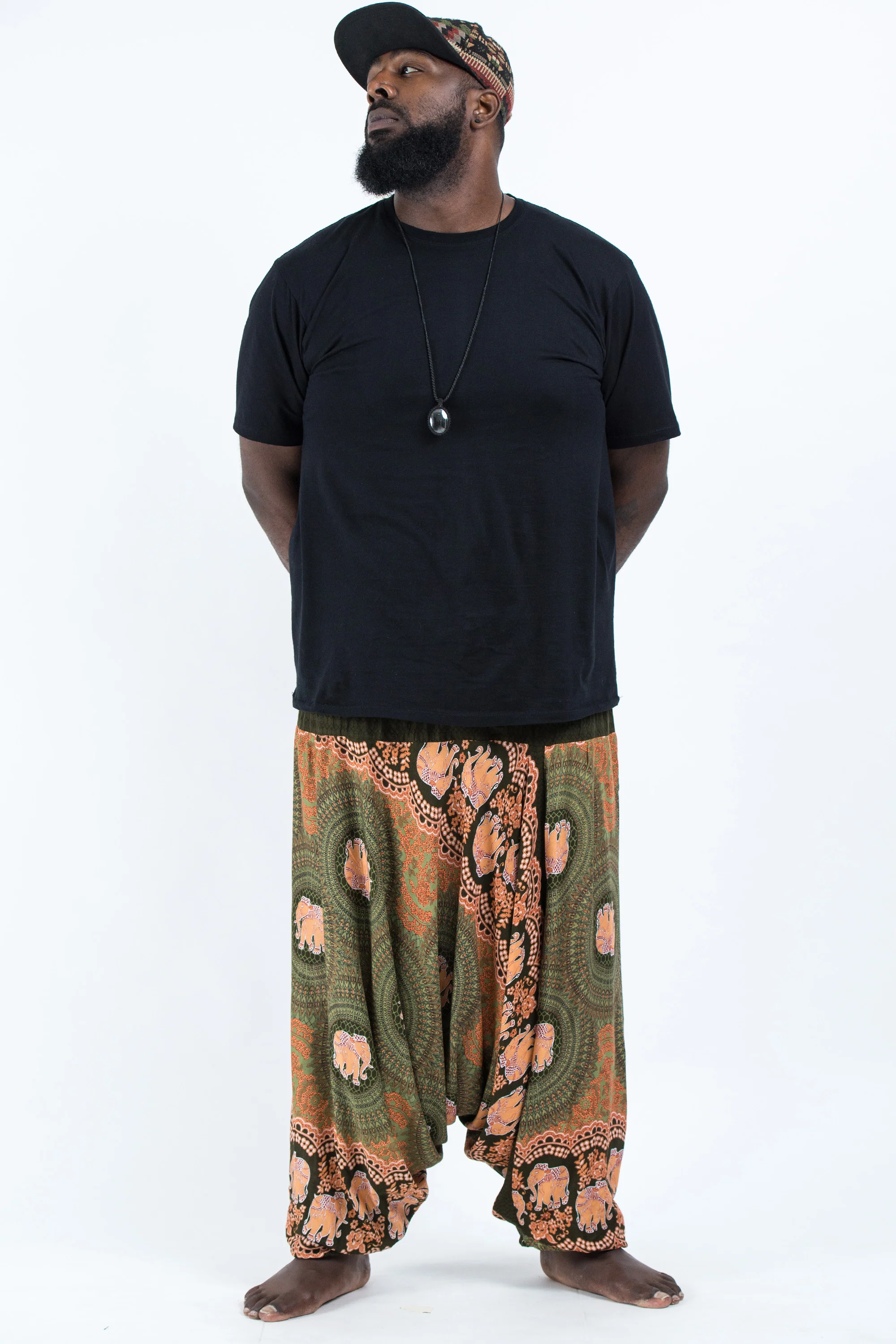 2775-Plus-Size-Mandala-Elephant-Drop-Crotch-Men-s-Elephant-Pants-in-Olive-4.webp Plus Size Mandala Elephant Drop Crotch Men's Elephant Pants in Olive