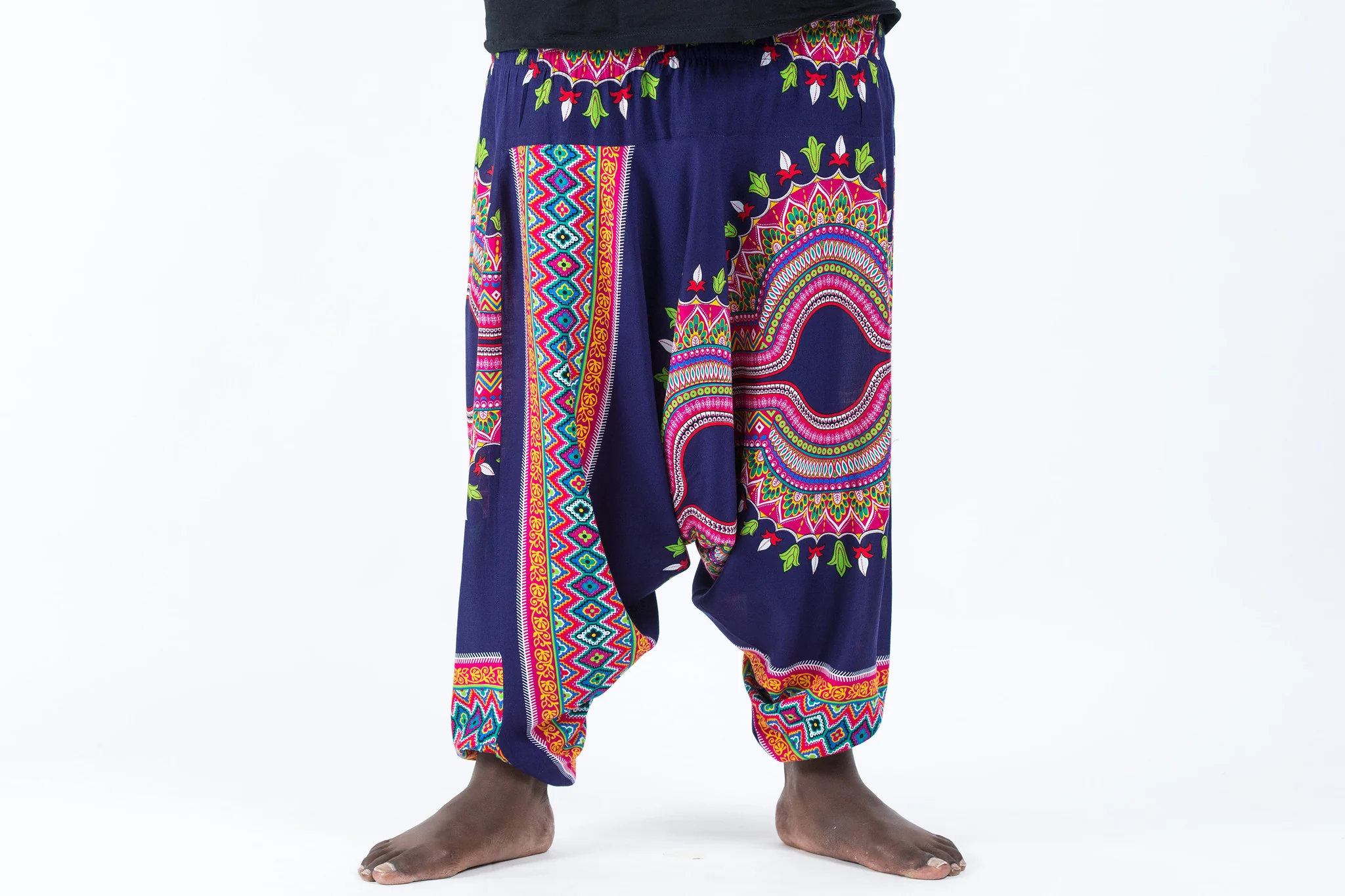 Plus Size Dashiki Prints Drop Crotch Men's Harem Pants in Navy
