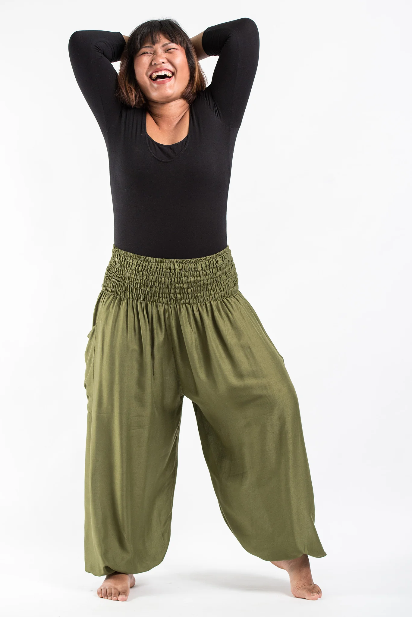 Plus Size Solid Color Women's Harem Pants in Olive