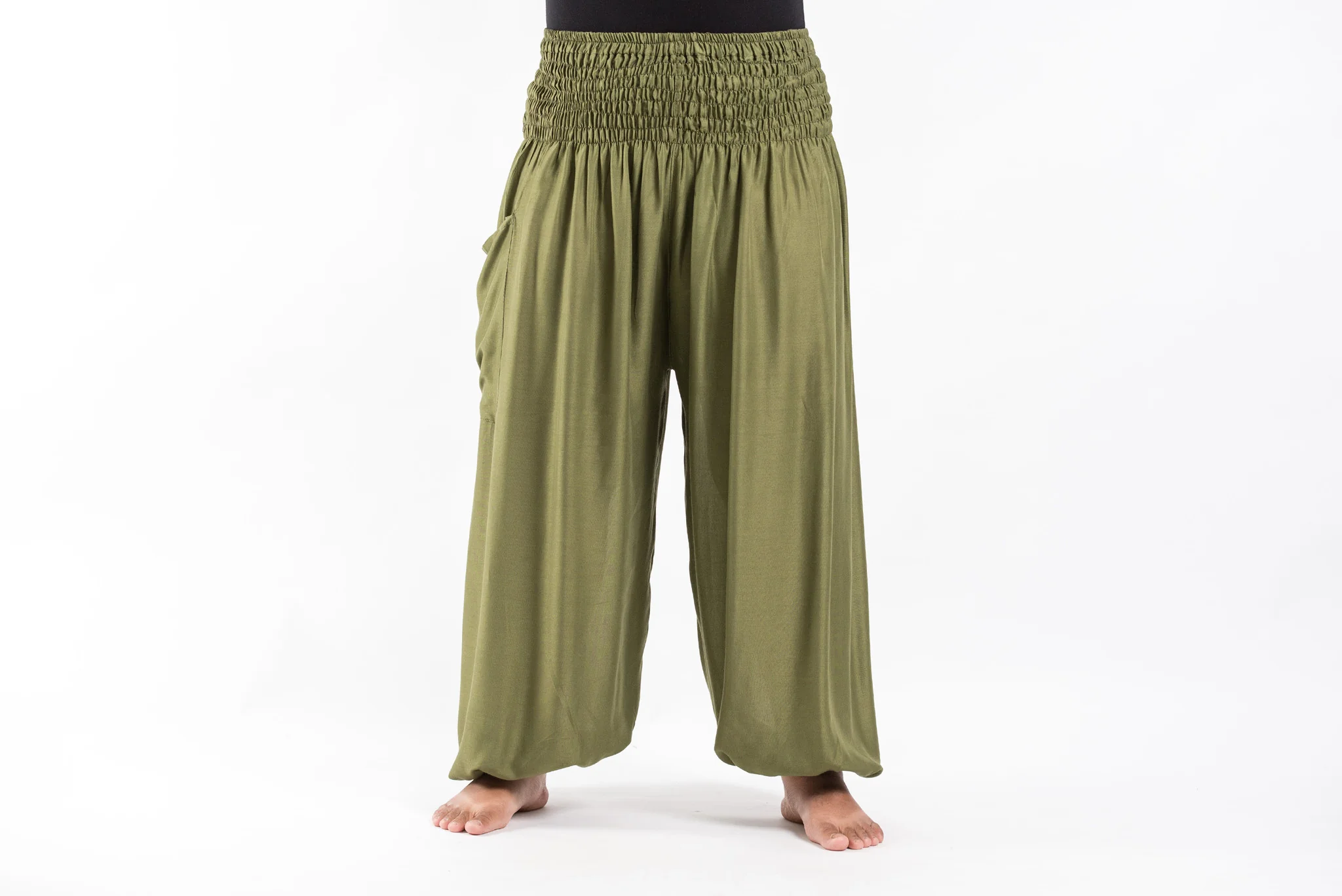 Plus Size Solid Color Women's Harem Pants in Olive