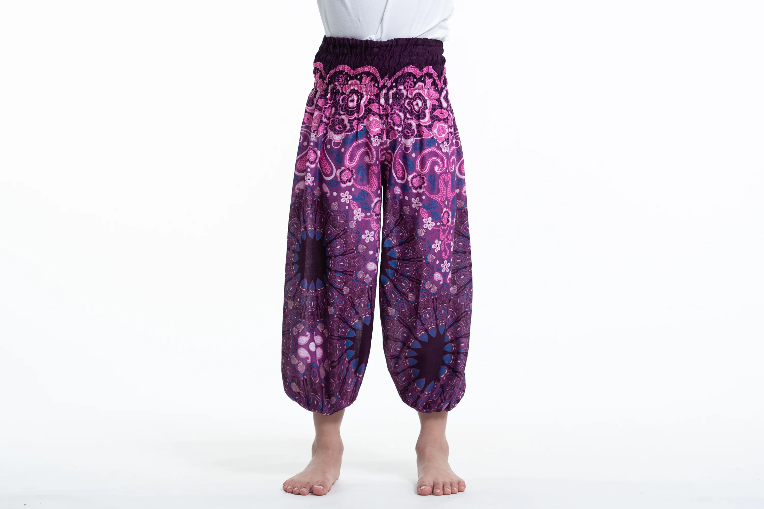 Paisley Mandalas Kids Harem Pants in Purple