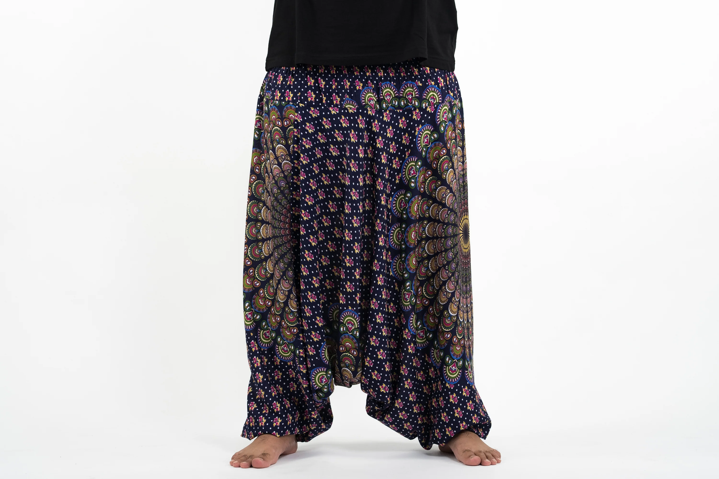 2785-Plus-Size-Peacock-Mandalas-Drop-Crotch-Men-s-Harem-Pants-in-Blue-2.webp Plus Size Peacock Mandalas Drop Crotch Men's Harem Pants in Blue