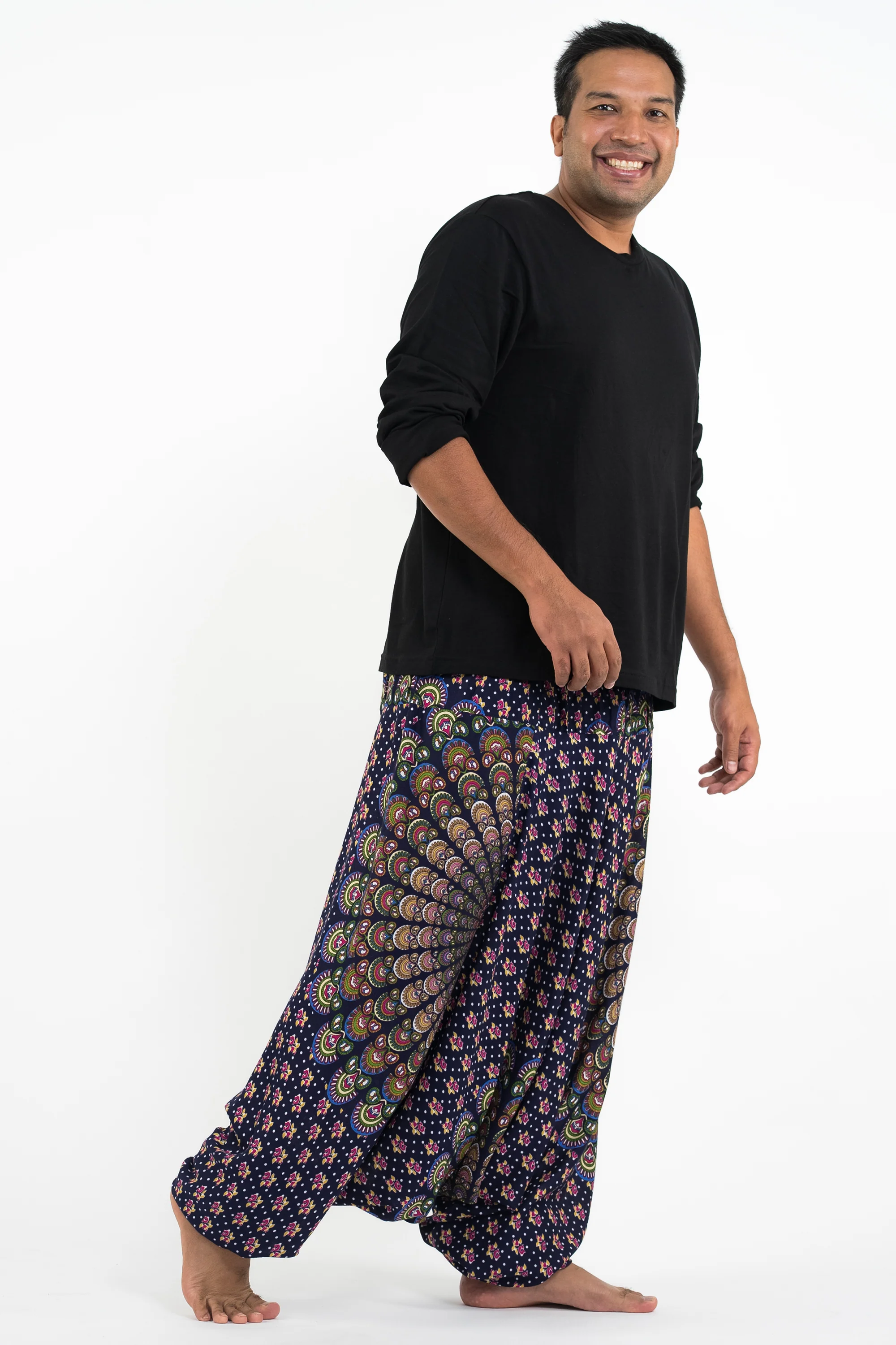 2785-Plus-Size-Peacock-Mandalas-Drop-Crotch-Men-s-Harem-Pants-in-Blue-3.webp Plus Size Peacock Mandalas Drop Crotch Men's Harem Pants in Blue