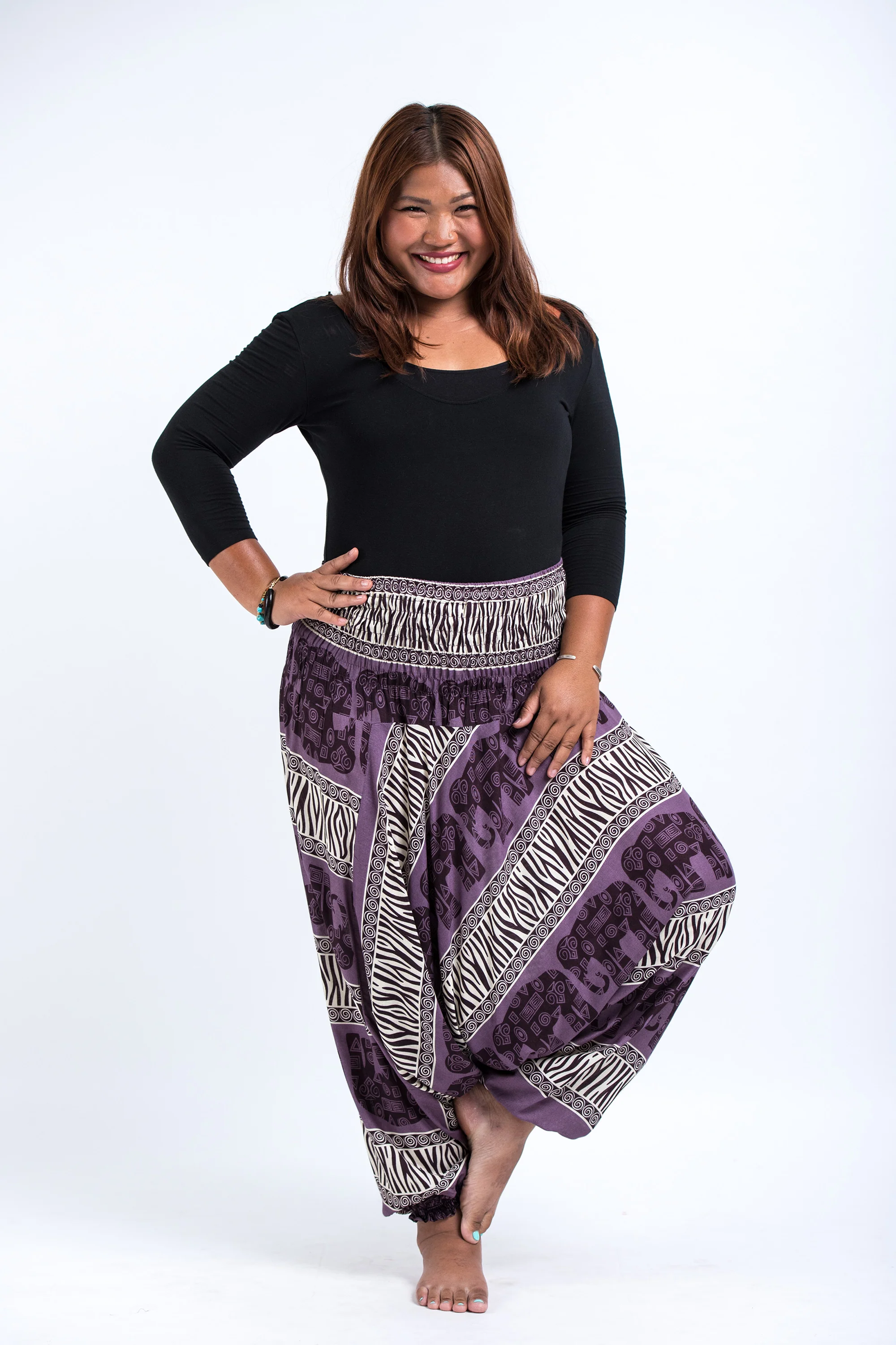 Plus Size Safari Elephant 2-in-1 Jumpsuit Elephant Pants in Violet