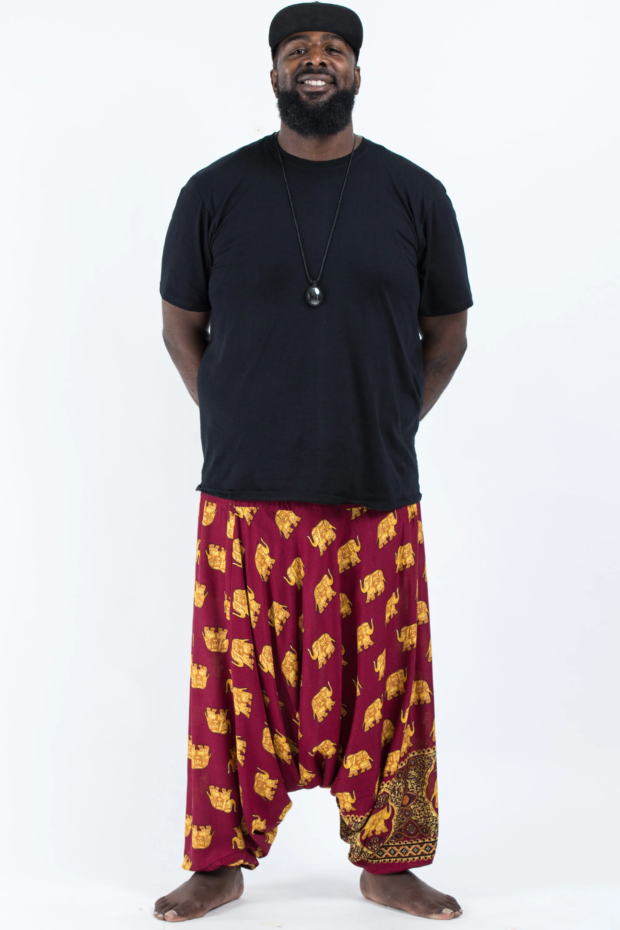 2788-Plus-Size-Golden-Elephant-Drop-Crotch-Men-s-Elephant-Pants-in-Maroon-4.webp Plus Size Golden Elephant Drop Crotch Men's Elephant Pants in Maroon