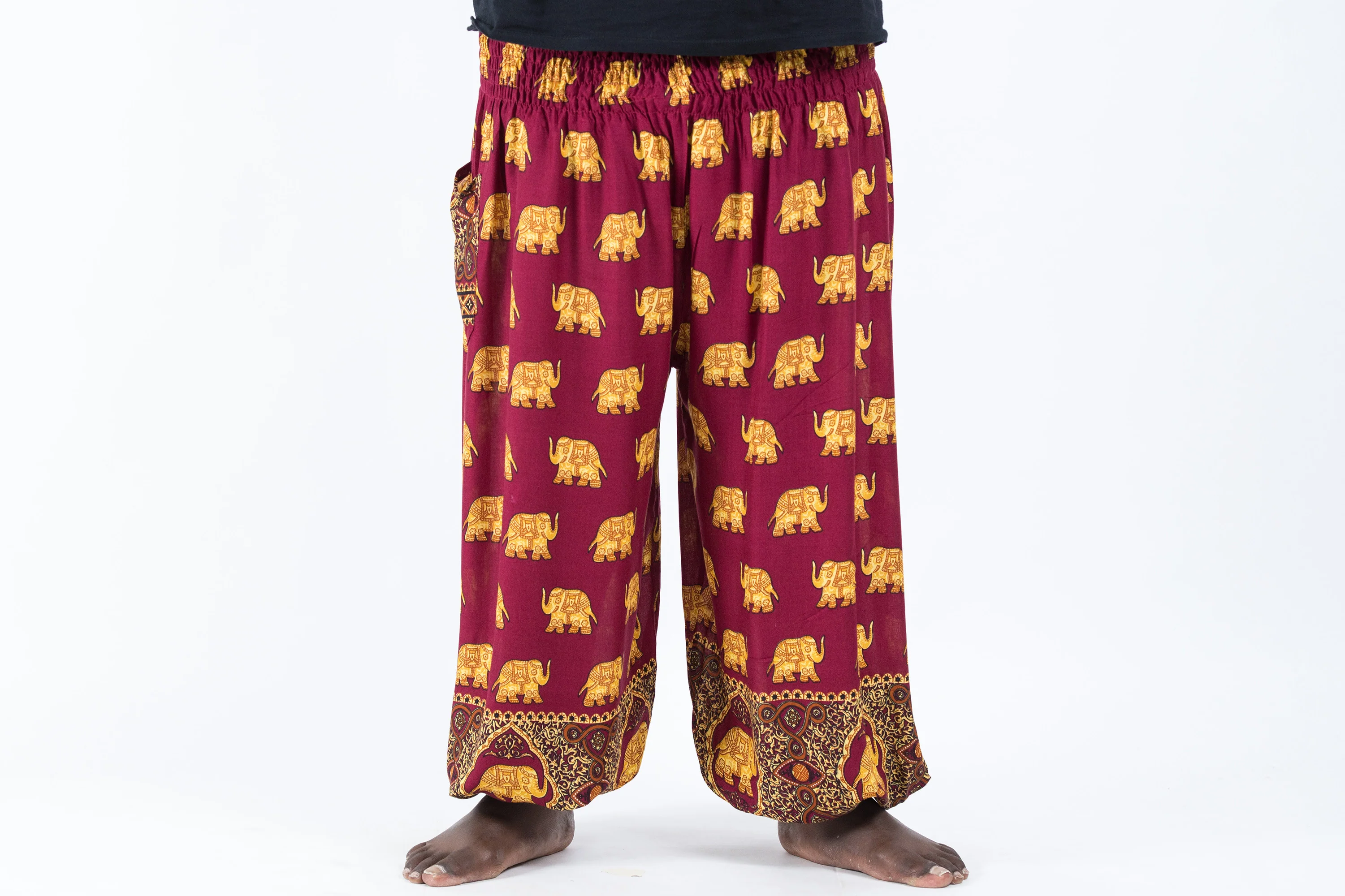 Plus Size Golden Elephant Men's Elephant Pants in Maroon