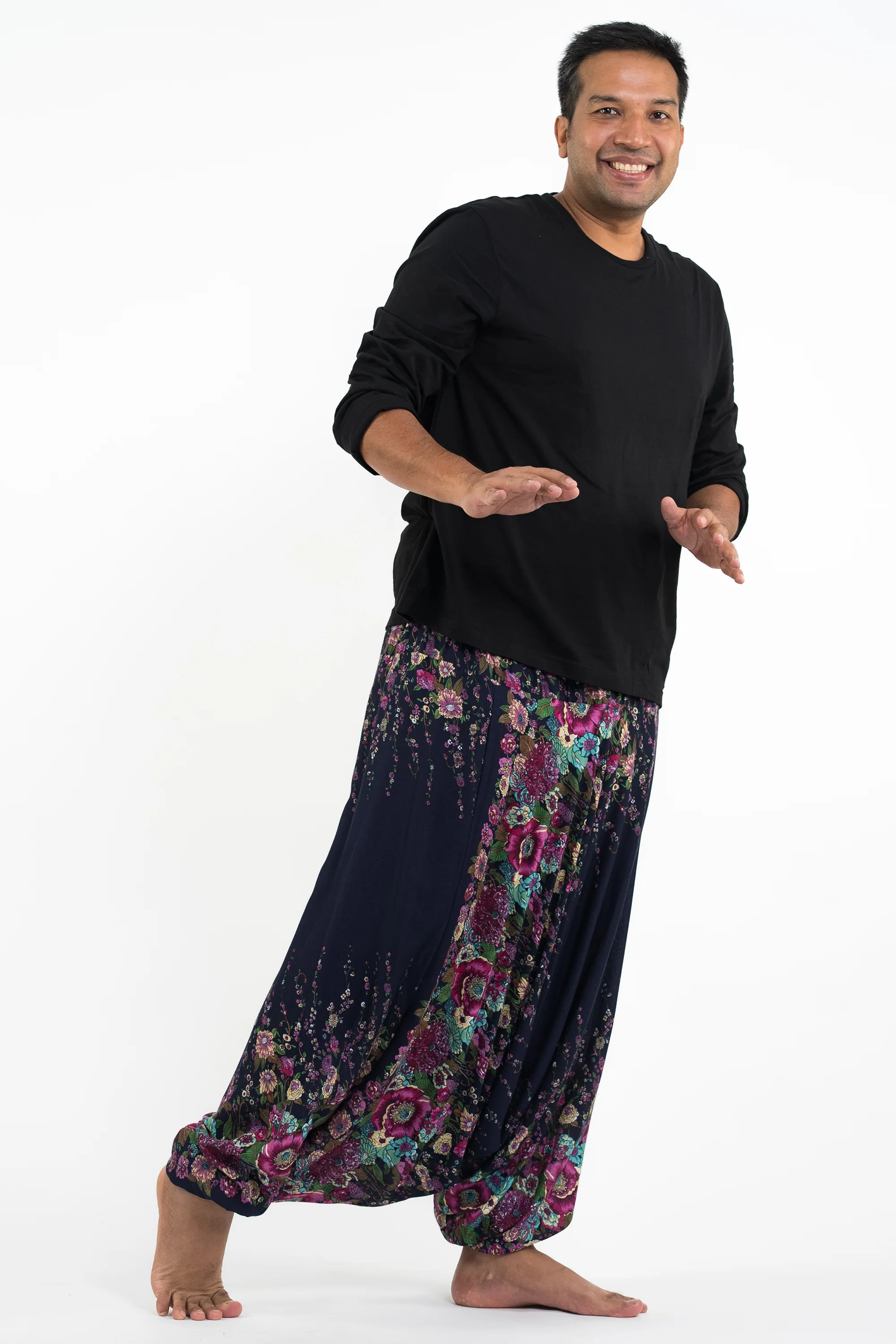 2792-Plus-Size-Floral-Drop-Crotch-Men-s-Harem-Pants-in-Blue-3.webp Plus Size Floral Drop Crotch Men's Harem Pants in Blue