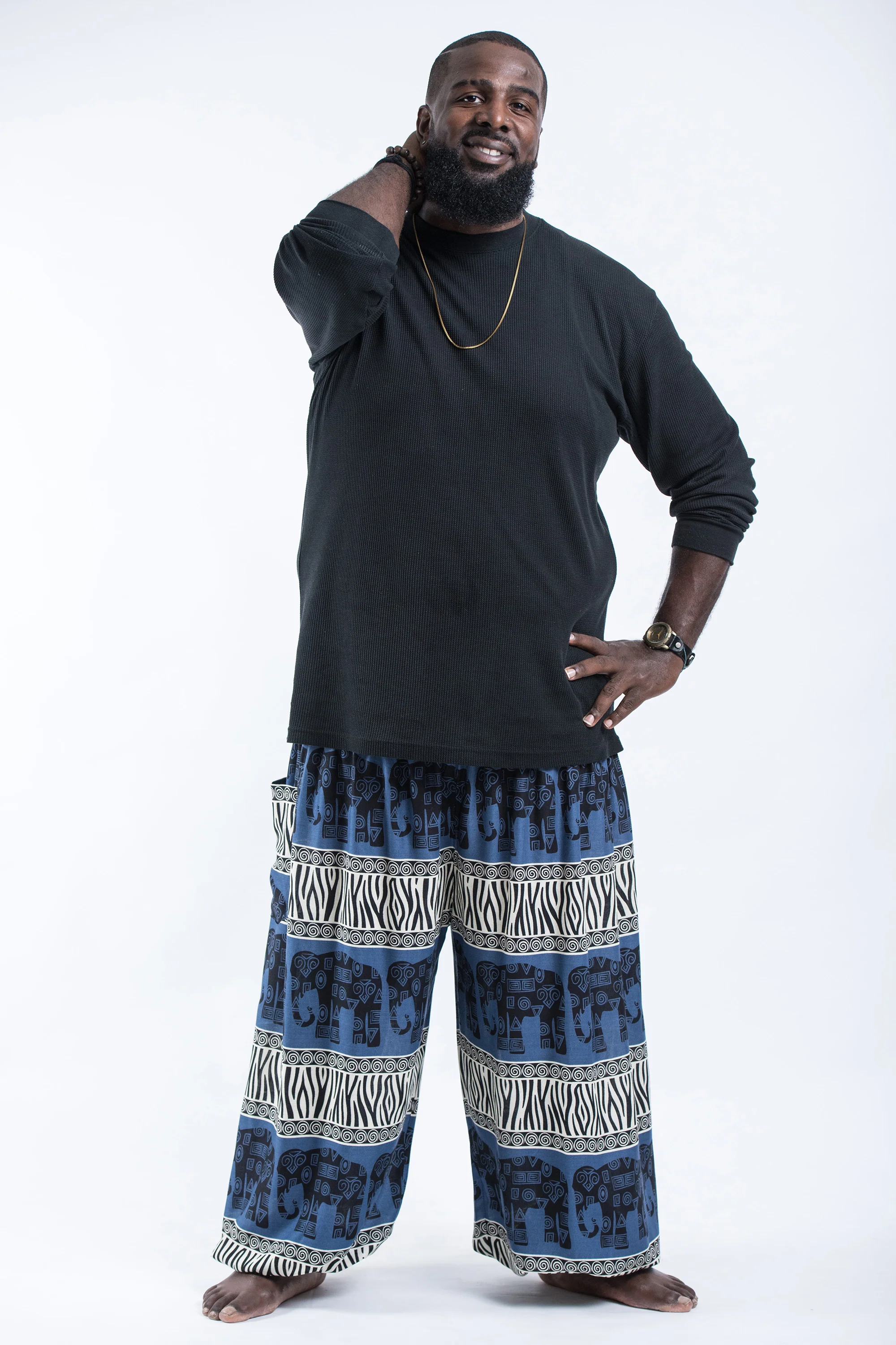 Plus Size Safari Elephant Men's Elephant Pants in Blue