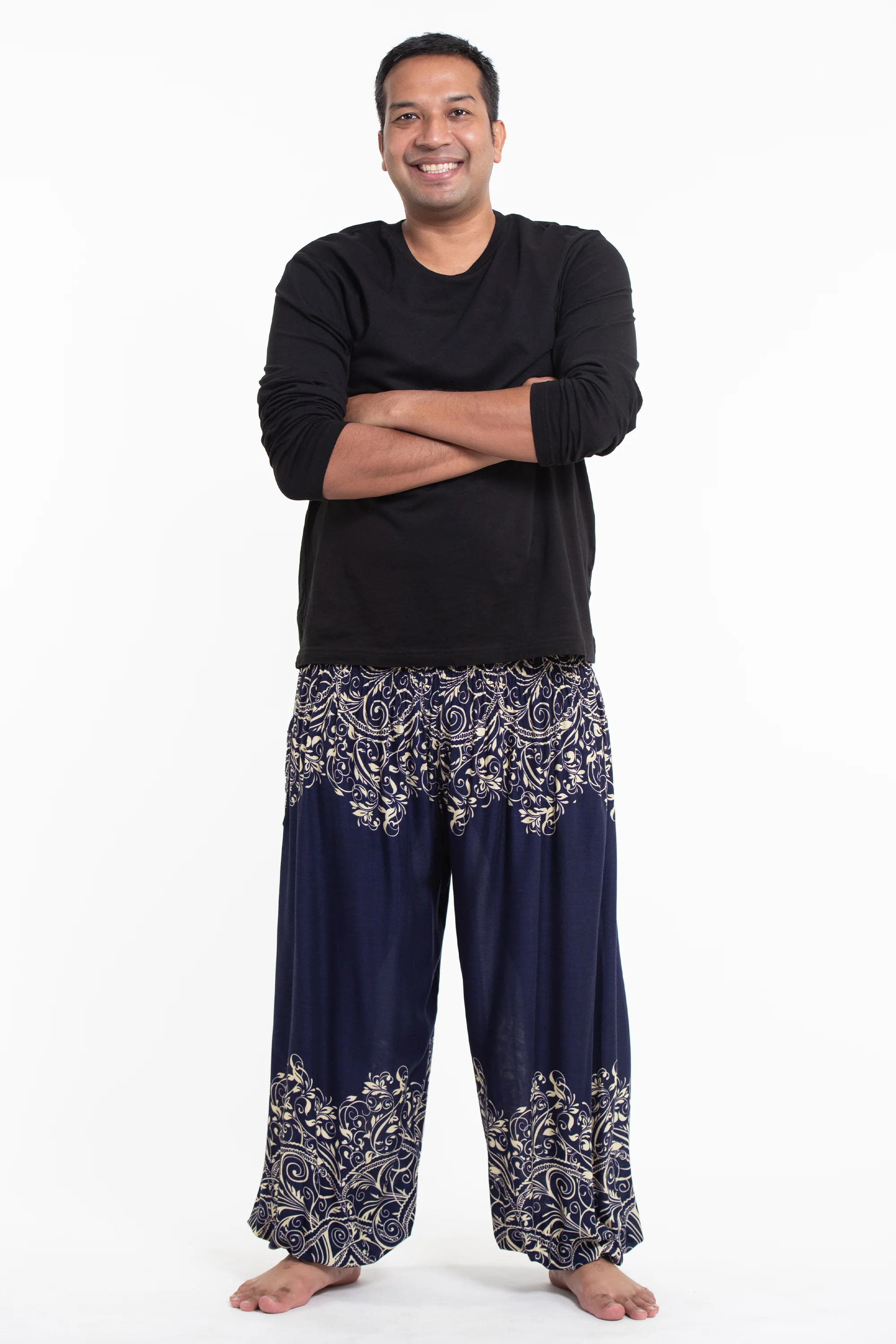Plus Size Vines Men's Harem Pants in Blue