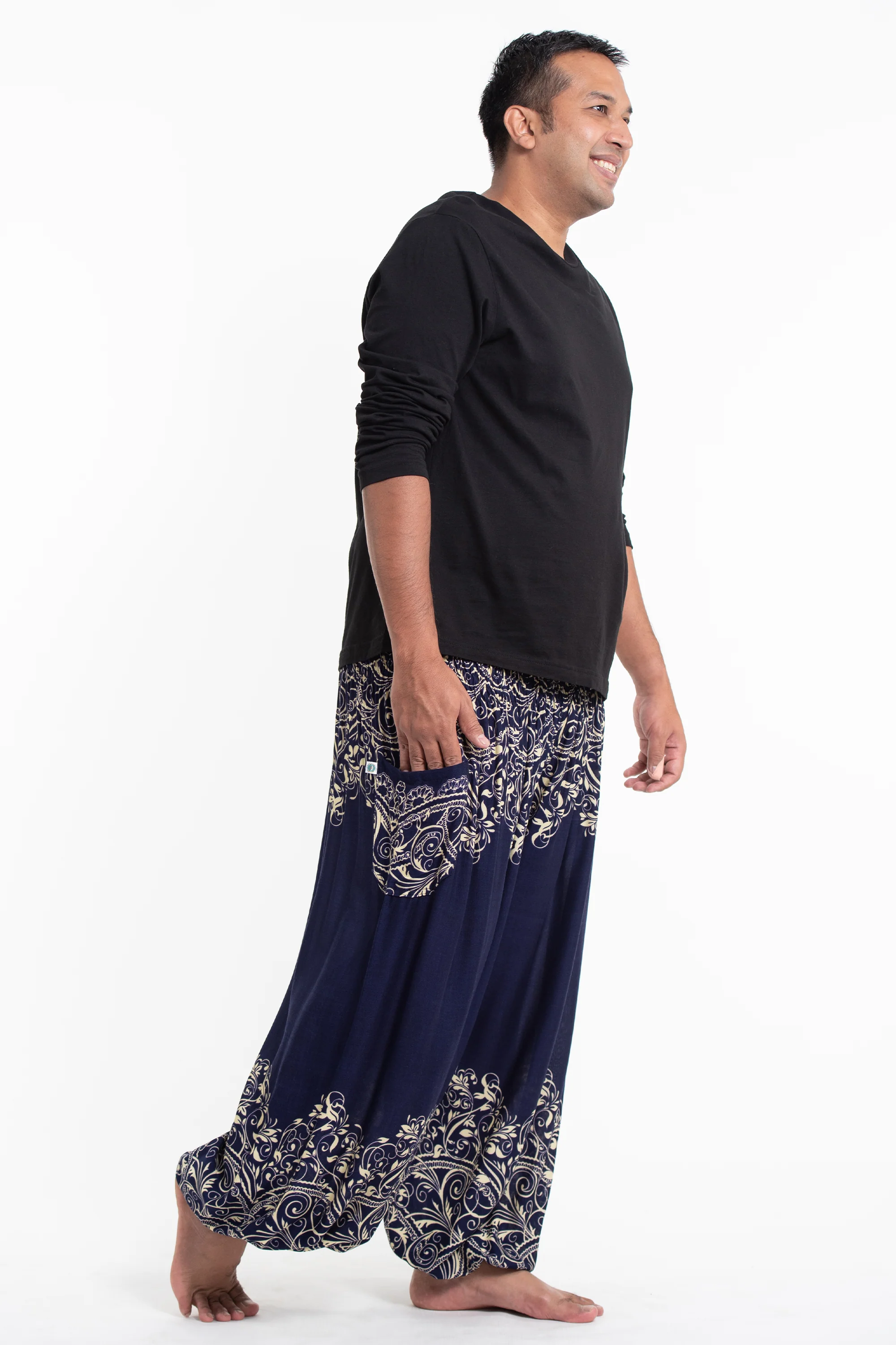 2798-Plus-Size-Vines-Men-s-Harem-Pants-in-Blue-3.webp Plus Size Vines Men's Harem Pants in Blue