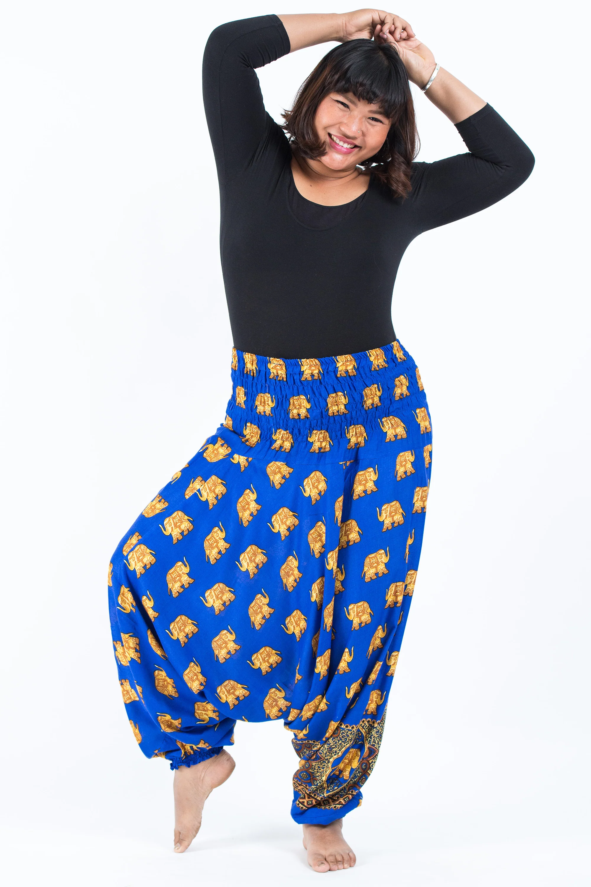 Plus Size Golden Elephant 2-in-1 Jumpsuit Elephant Pants in Blue