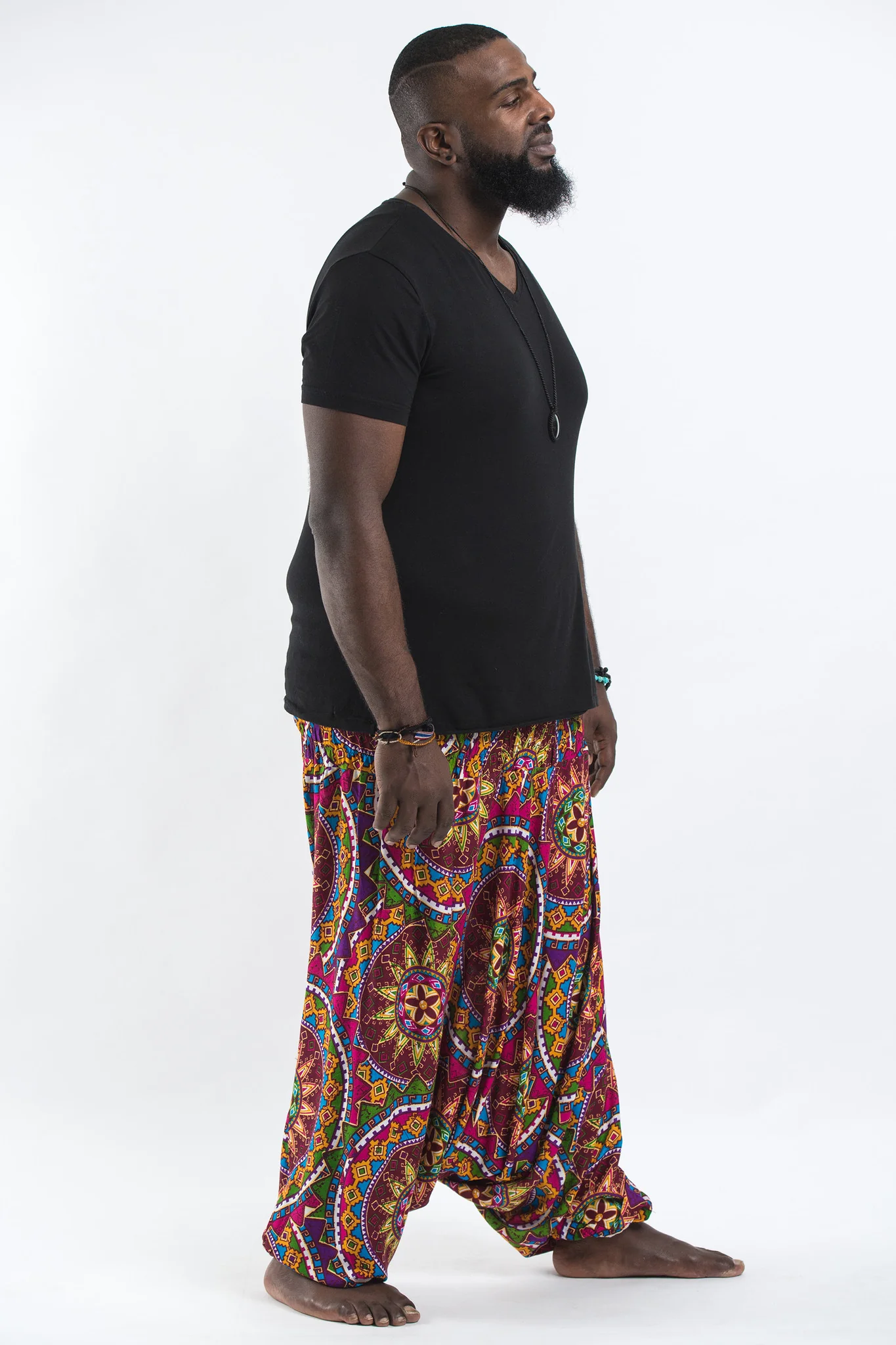 2802-Plus-Size-Star-Mandalas-Drop-Crotch-Men-s-Harem-Pants-in-Maroon-3.webp Plus Size Star Mandalas Drop Crotch Men's Harem Pants in Maroon