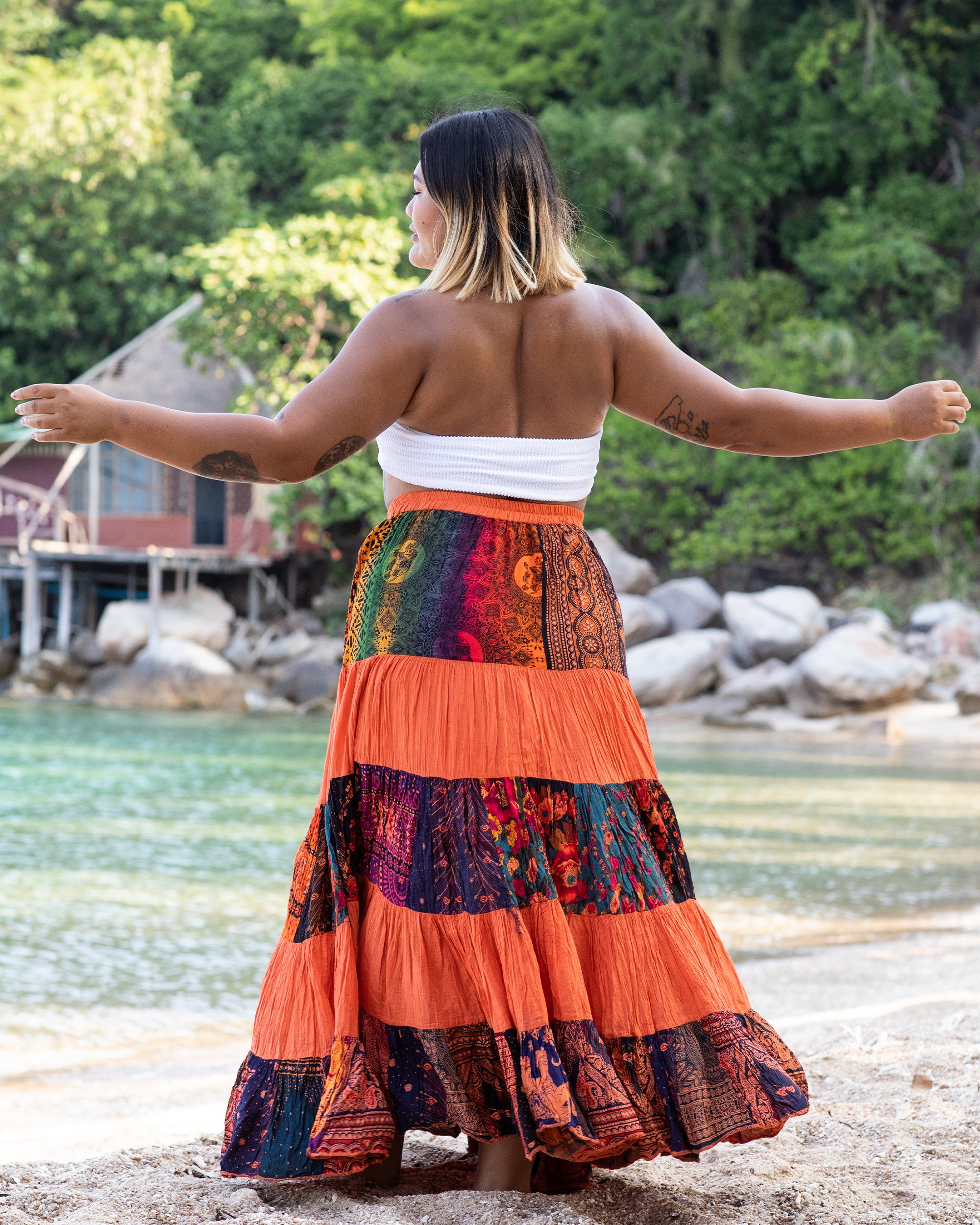 2805-Plus-Size-Patchwork-Long-Skirt-in-Bright-Orange-3.jpg Plus Size Patchwork Long Skirt in Bright Orange